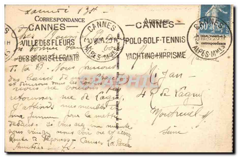 Cannes CPA La croisette et le mont Chevalier  — Rückseite
