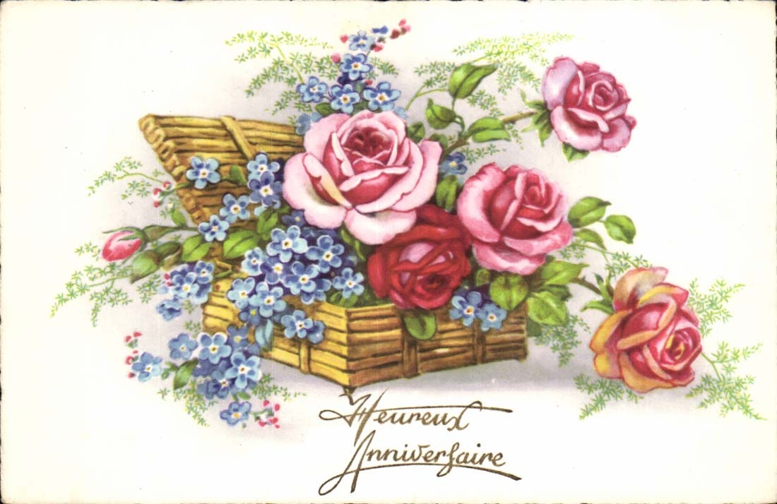 CPA Fantaisie Heureux anniversaire Fleurs