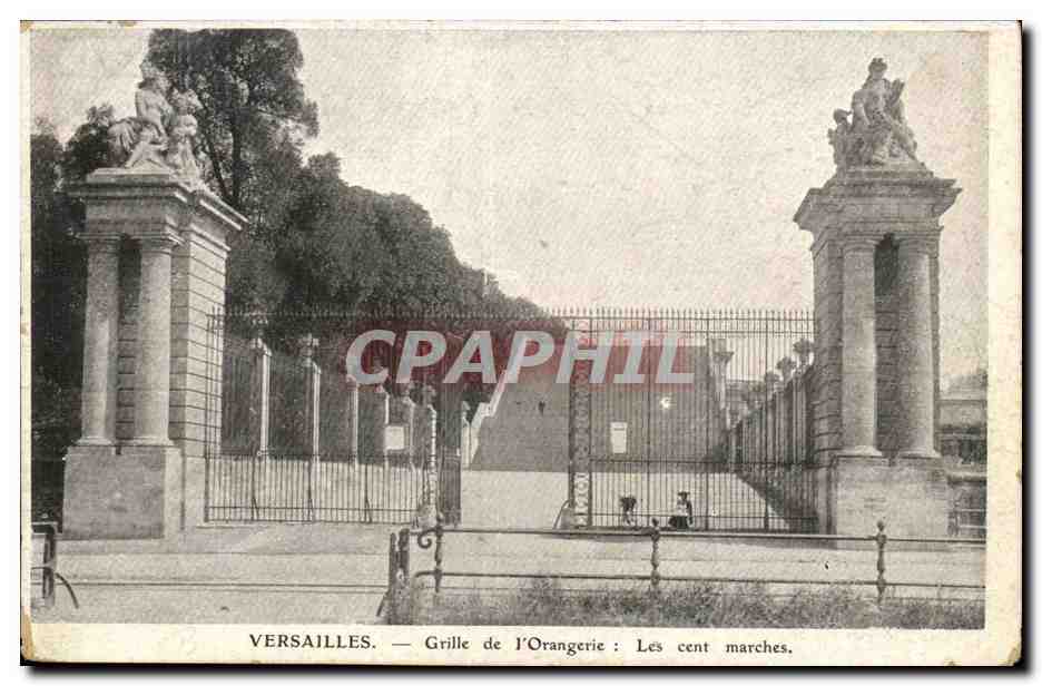 Versailles CPA GRille de l'orangerie Les cent marches