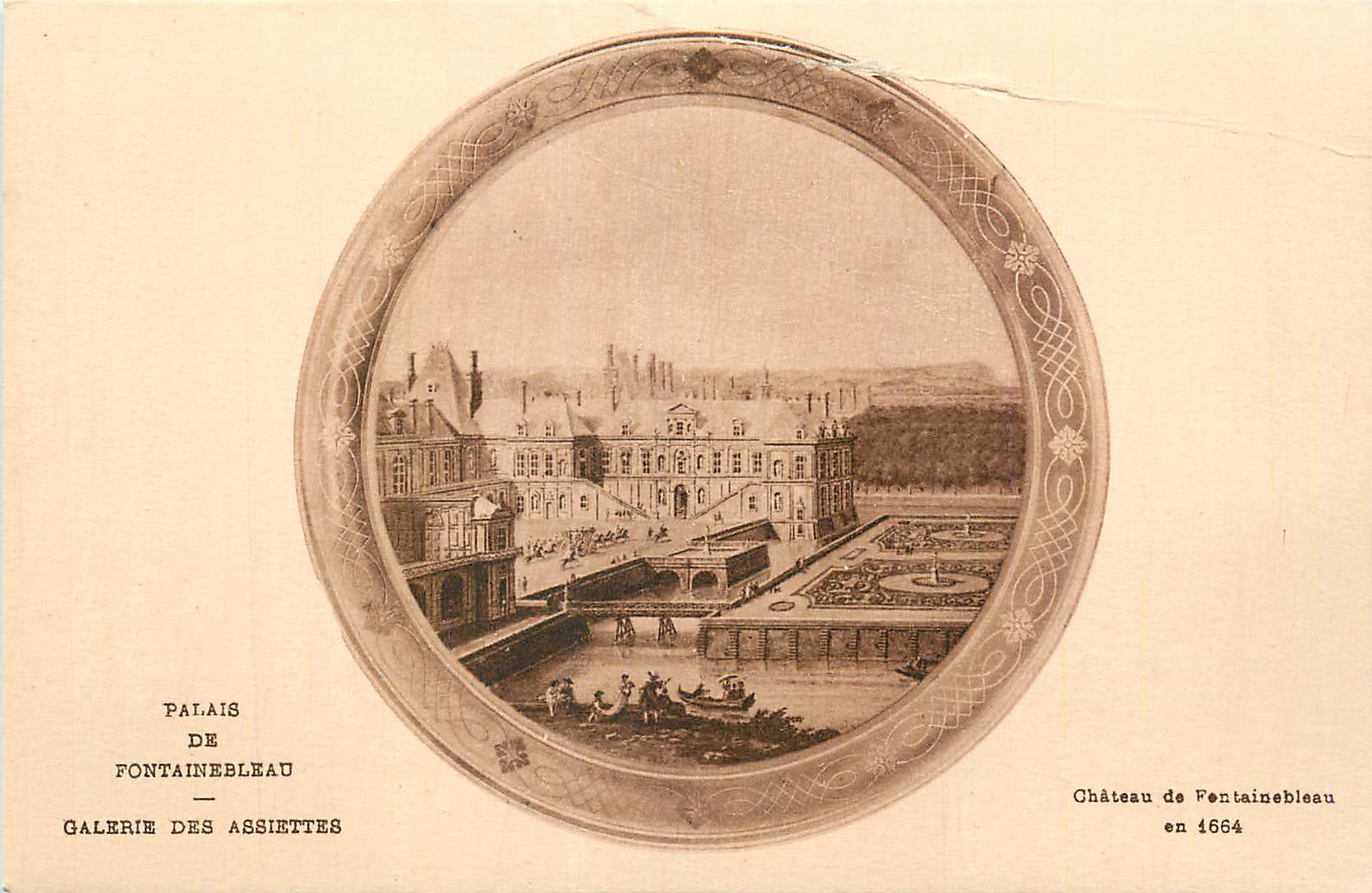 Cartolina d'epoca Palazzo di Fontainebleau Galleria delle Tazze Castello di Fontainebleau nel 1664