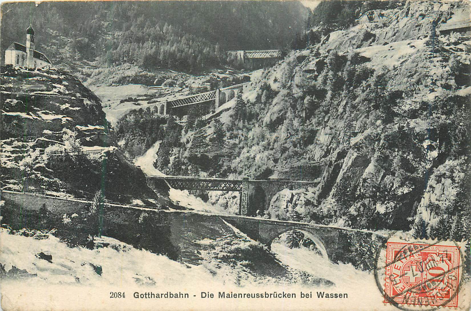 REPRO Gotthardbahn Die Maienreussbrucken bel Wassen