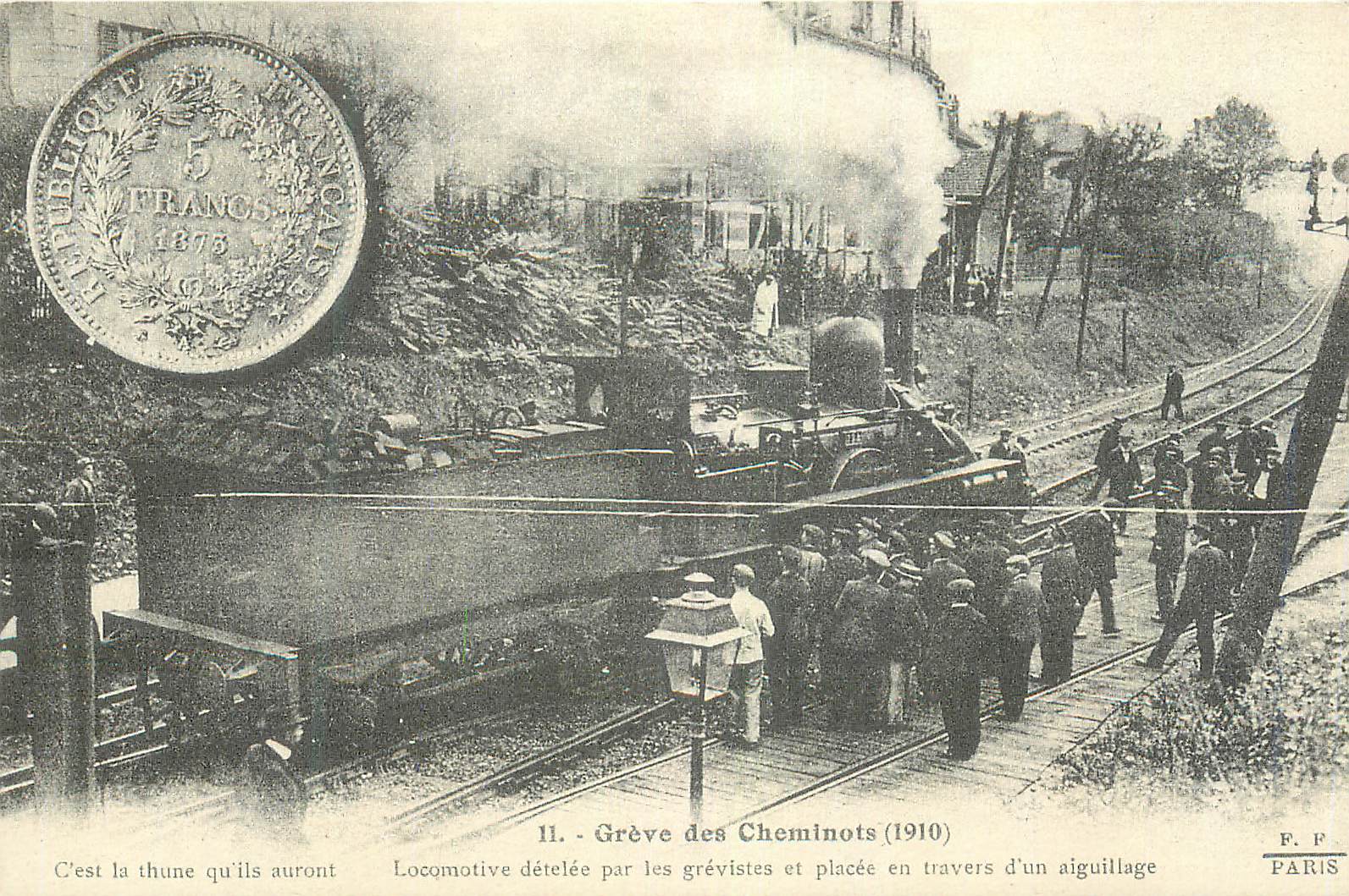 REPRO Paris Ile de France Greve des Cheminots (1910) Train Monnaie 5 Francs 