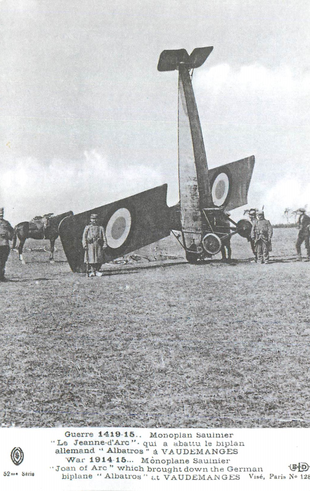 REPRO Guerre 1419 Monoplan Sauimeer La Jeanne d'Arc qui a abattu le Biplan Avion Aviation