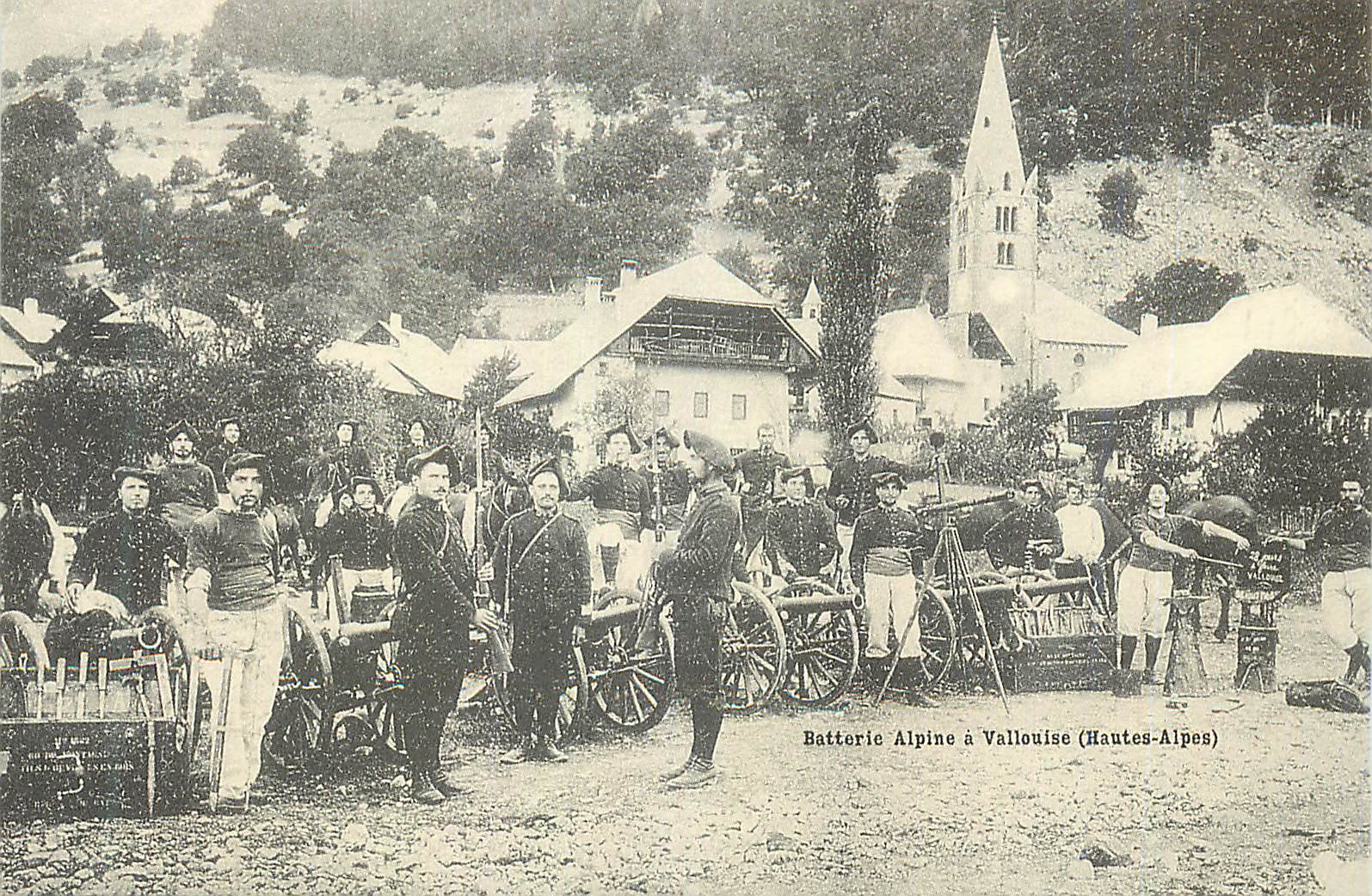 Batteria Alpina a Vallouise (Alpi di Alta Provenza) — soldati e cannoni in campagna — editore THAID-DEUX-ALPES