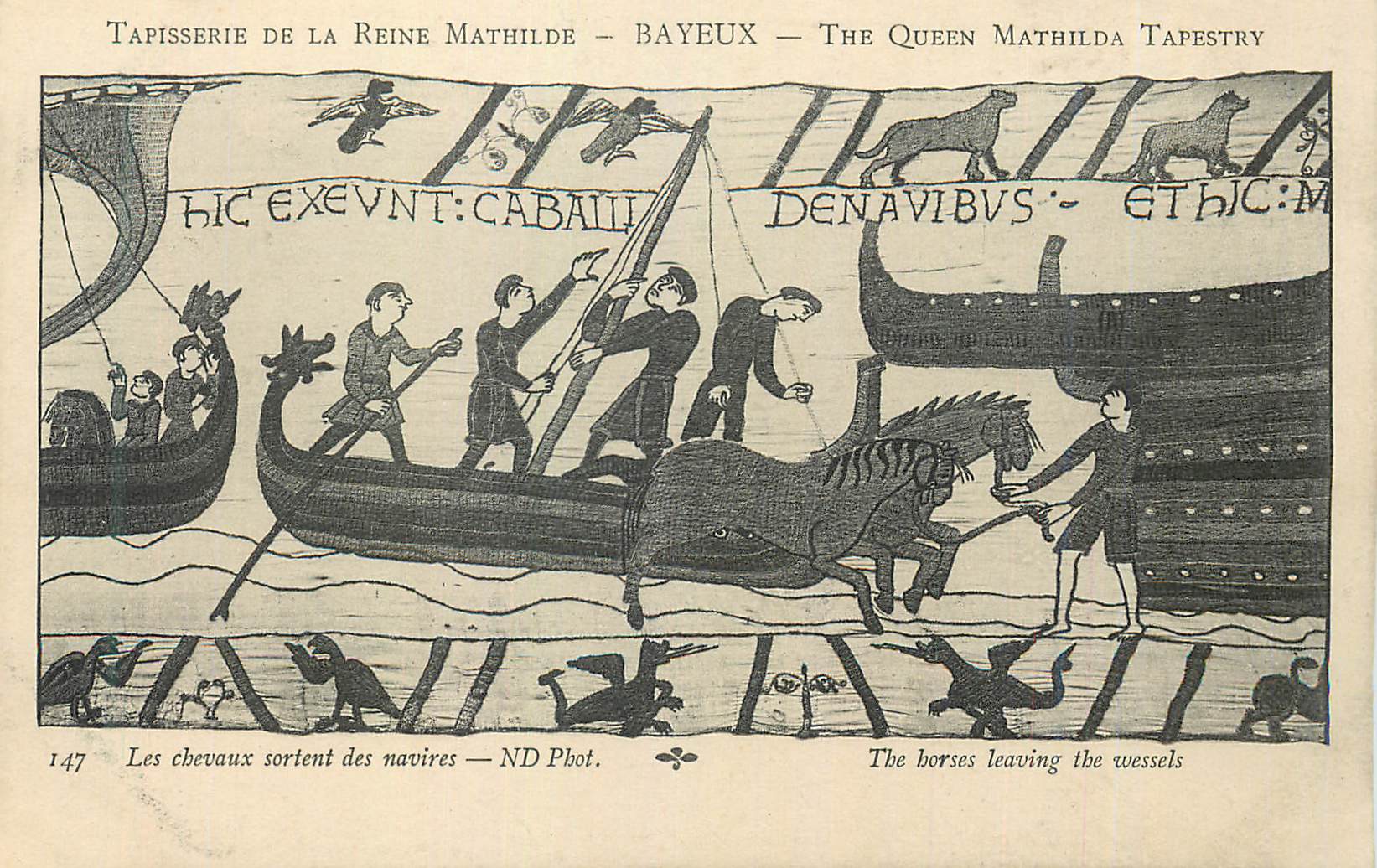 Tapisserie de la Reine Mathilde — Bayeux — The Queen Mathilda Tapestry — scène des chevaux sortant des navires — ND Phot.