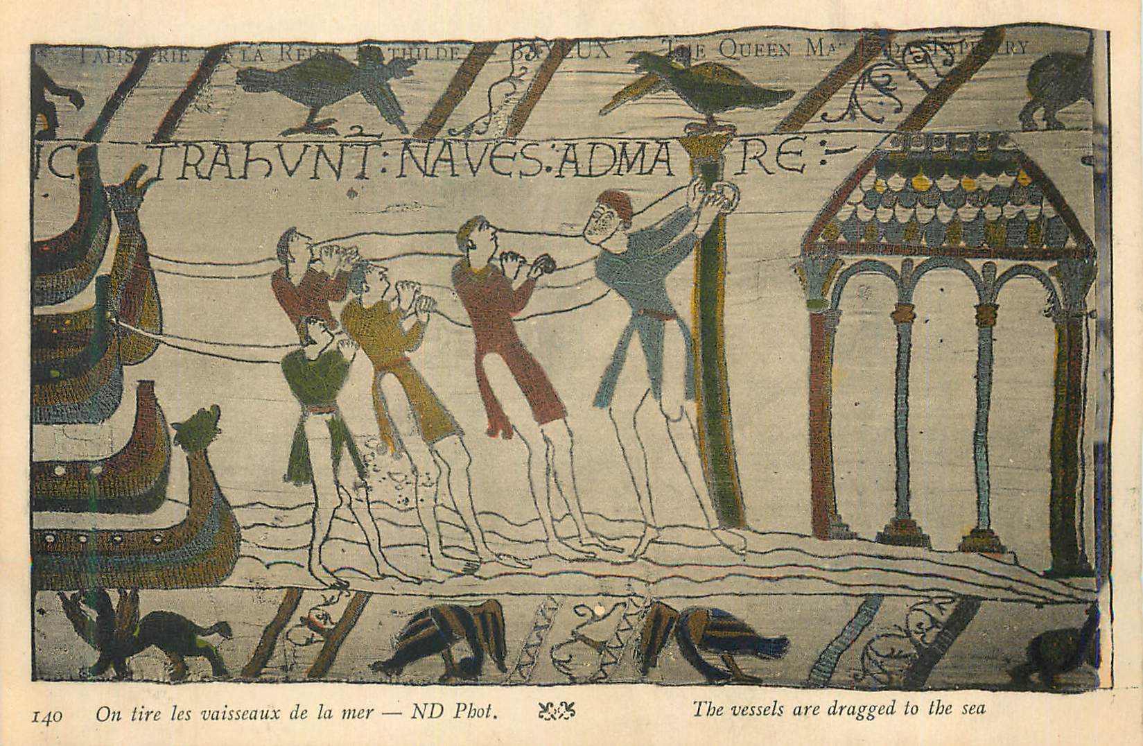 CPA Tapisserie de la Reine Mathilde Bayeux On tire les Vaisseaux de la Mer