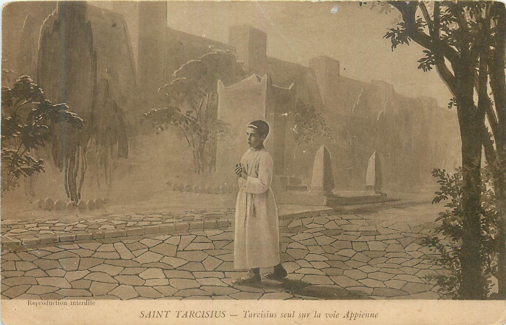 CPA Saint Tarcisisus Tarcisisus seul sur la voie Appienne