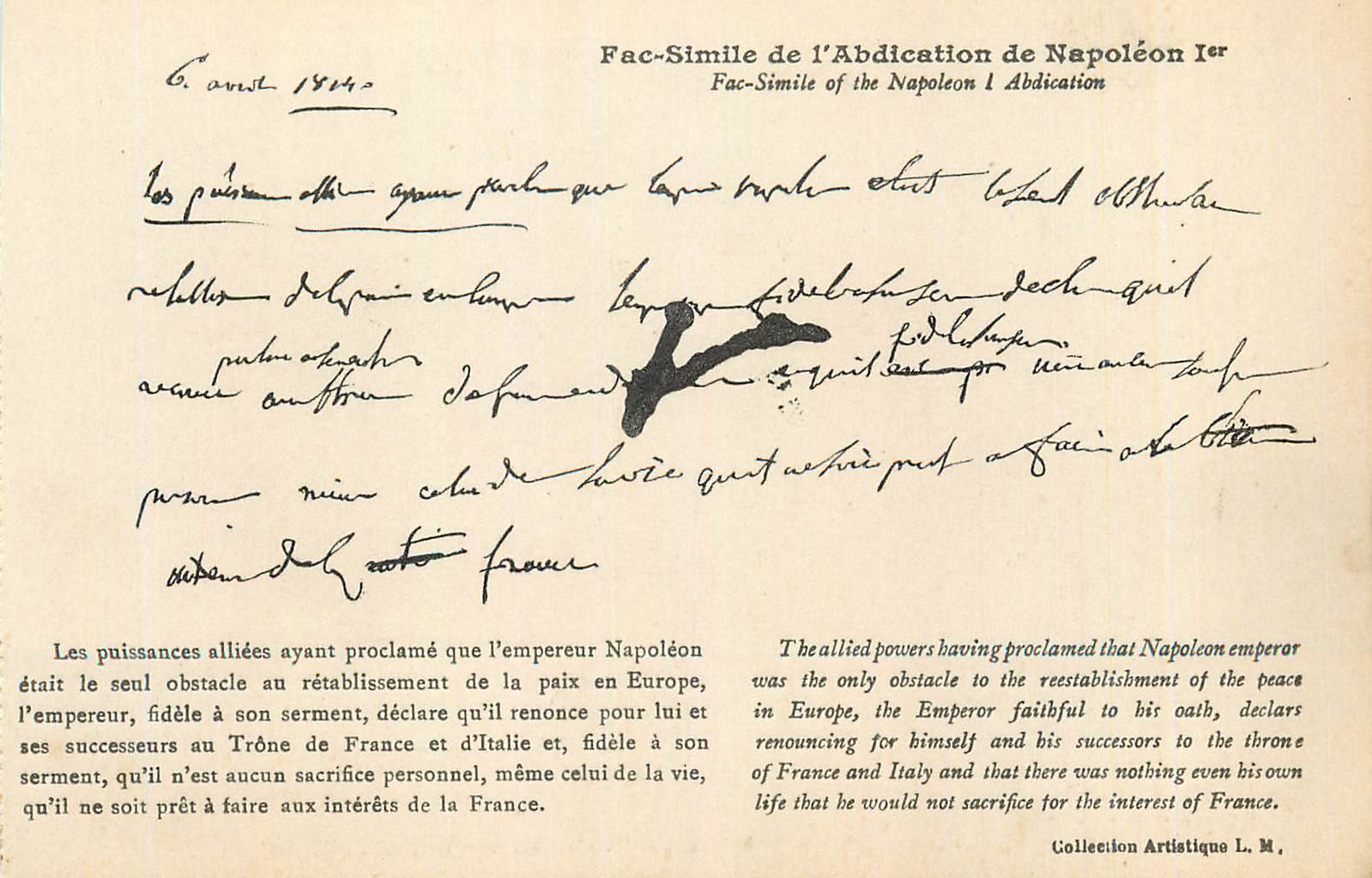 Abdikation Napoleons I. — Faksimile — Künstlerische Sammlung L. M.