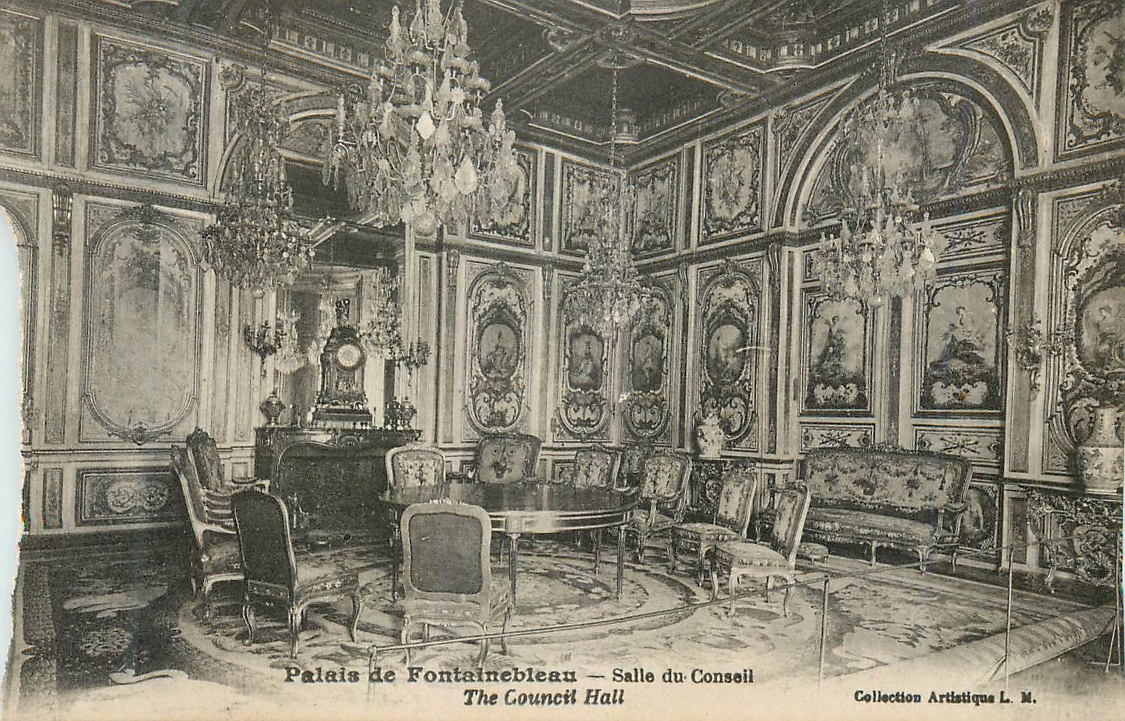 Tarjeta postal antigua Palacio de Fontainebleau Sala del Consejo