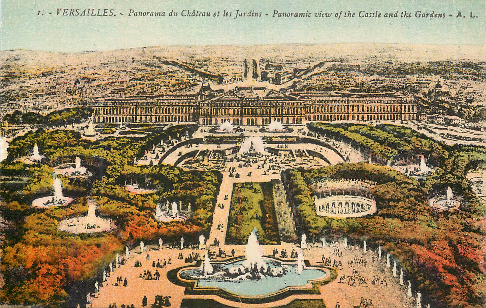 CPA Versailles Panorama du Chateau et les Jardins