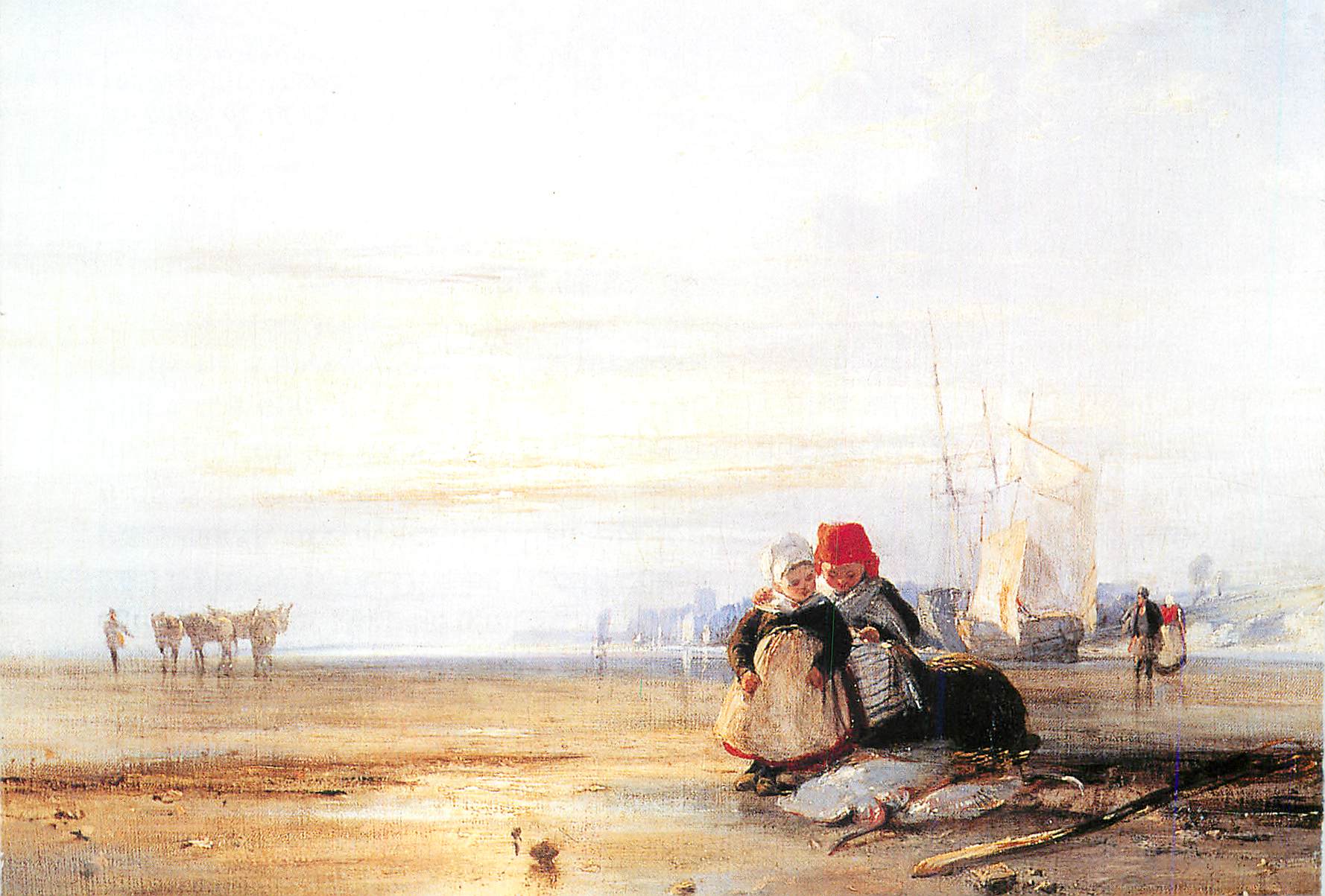 Femmes au bord de la mer — scène de pêche — peinture de Jules Breton
