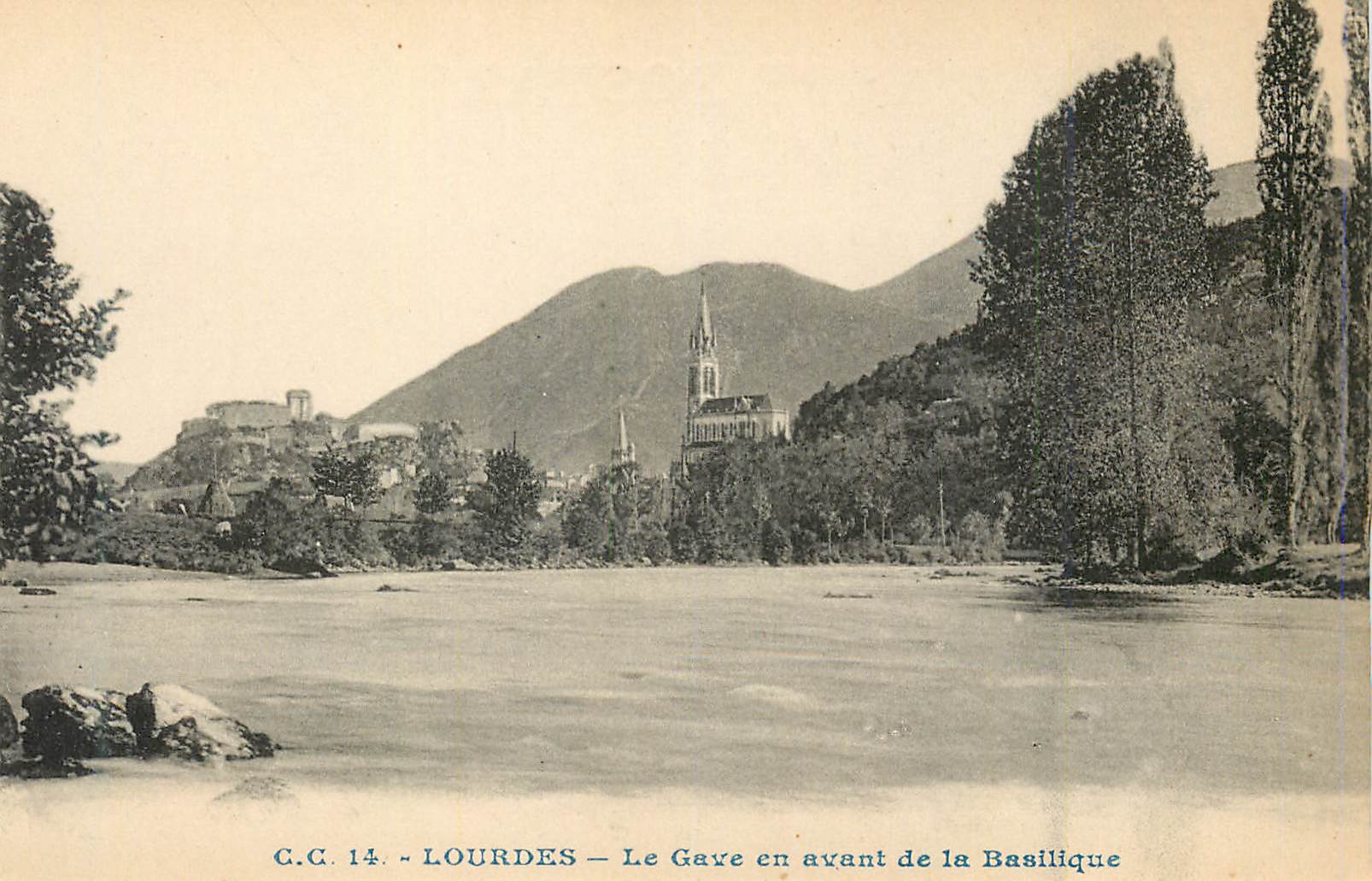 CPA Lourdes Le Gave en avant de la Basilique