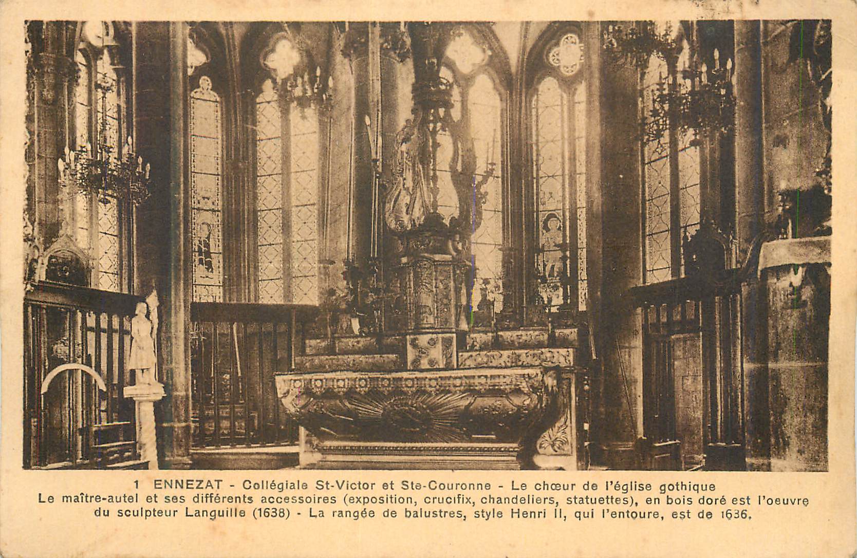 Ennezat - Collégiale Saint-Victor et Sainte-Couronne - Le chœur de l'église gothique — œuvre du sculpteur Languille (1638)