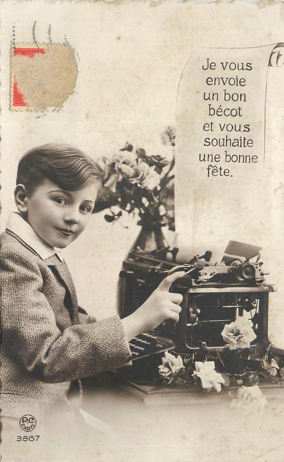 CPM Je vous envoie un bon Becot et vous Souhaite une bonne Fete Machine a ecrire
