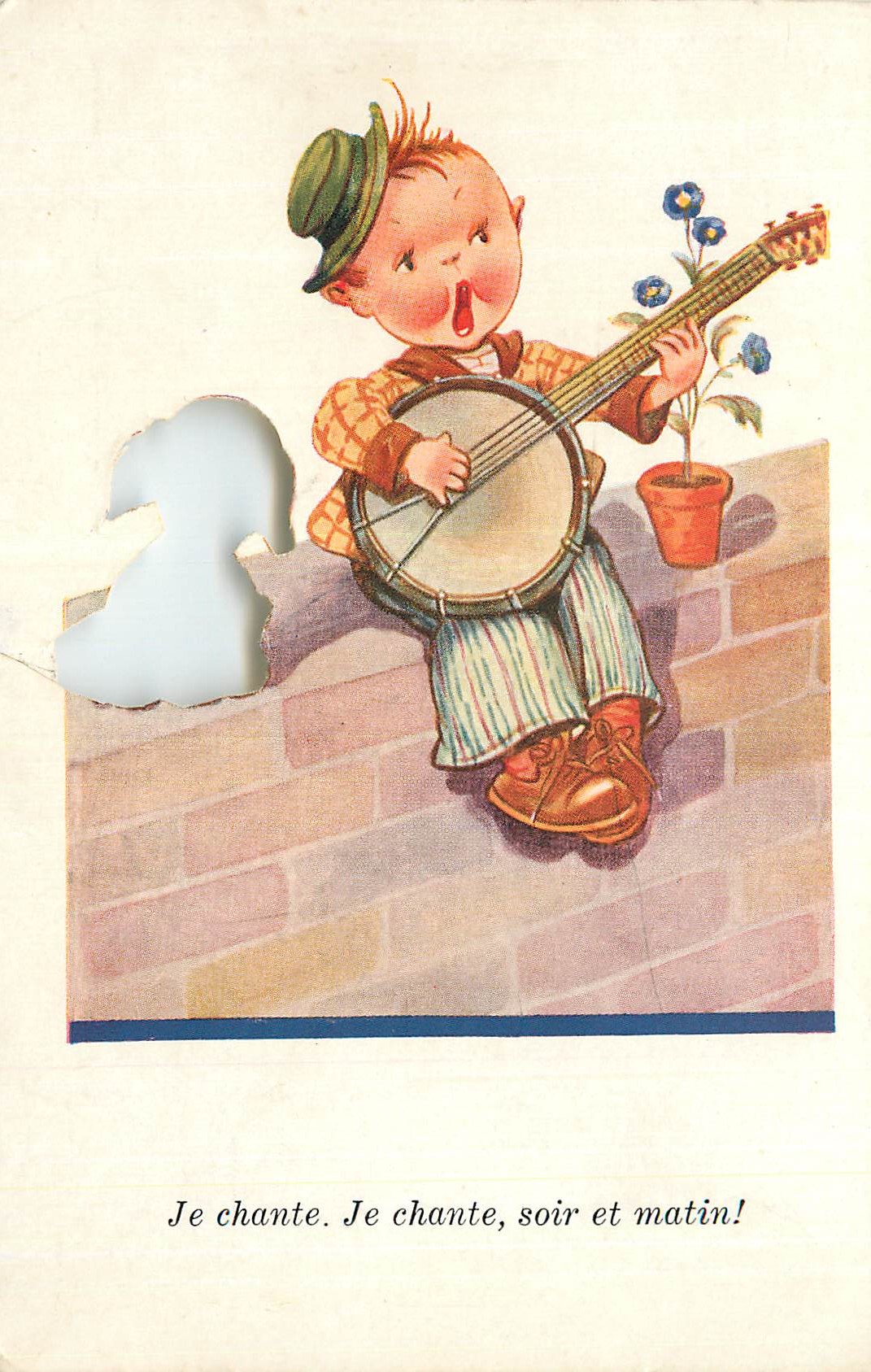 CPA Je Chante Je Chante soir et matin Chien Banjo