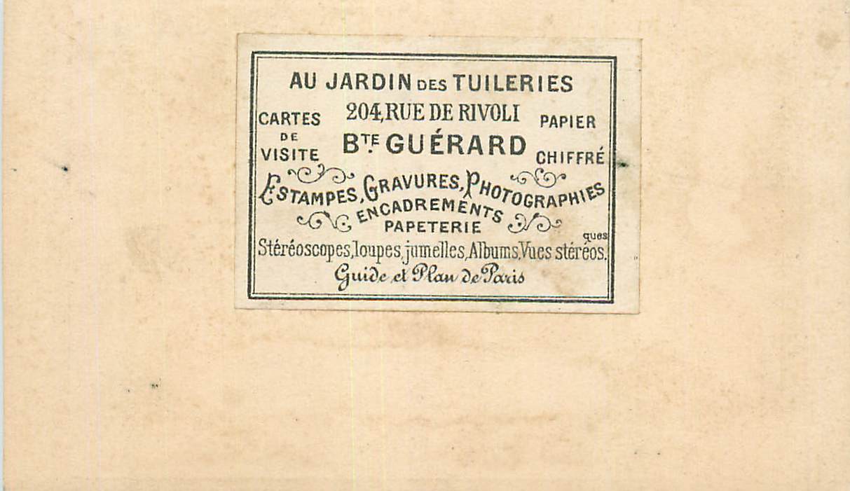 Publicite Carte de Visite Au Jardin des Tuileries Guide de Plan de Paris Guerard