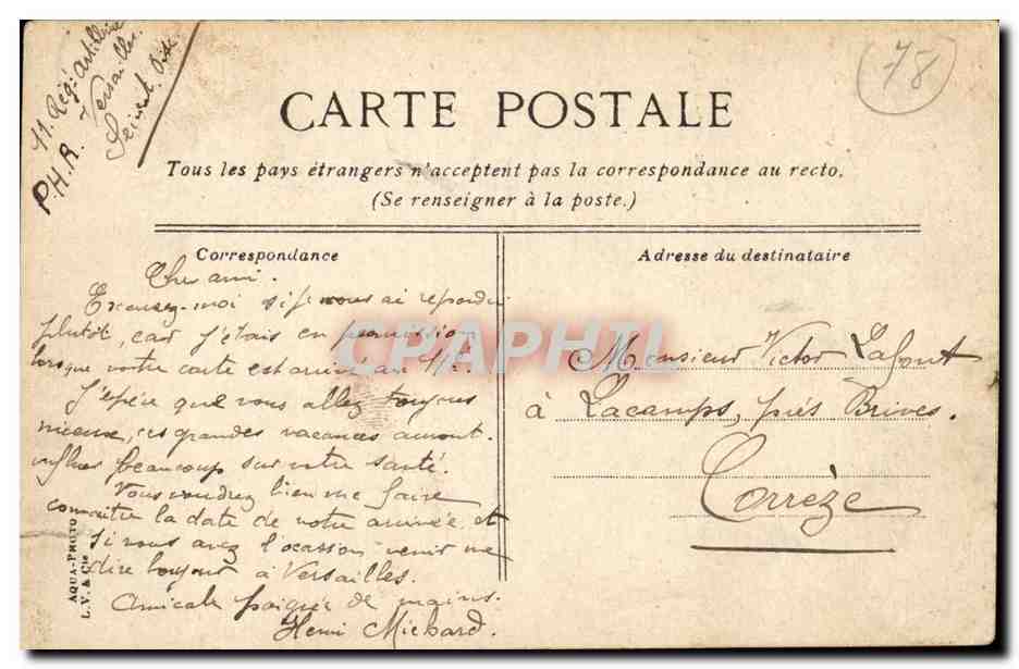 Palais de Versailles CPA Aile Louis XV et chapelle — Verso