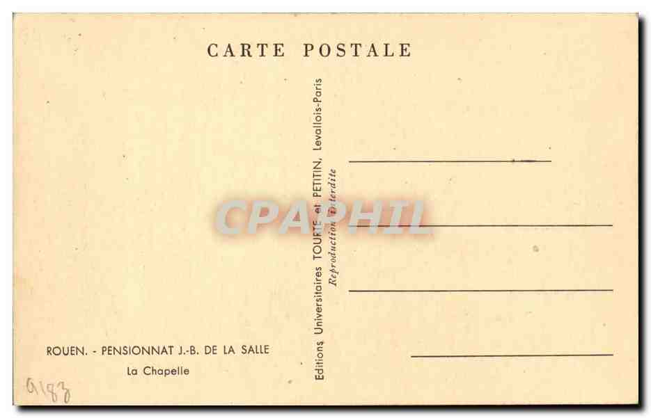 Rouen CPA Pensionnat JB de la SAlle La chapelle — Verso