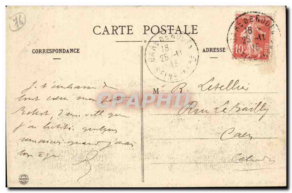 Rouen CPA Le quai de Paris et Cote Sainte CAtherine — Rückseite