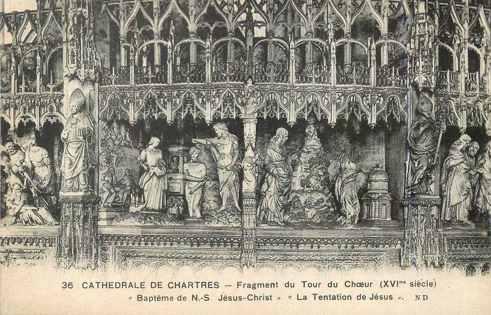 Cathédrale de Chartres — Fragment du Tour du Chœur (XVIe siècle) — Baptême de N.-S. Jésus-Christ et La Tentation de Jésus