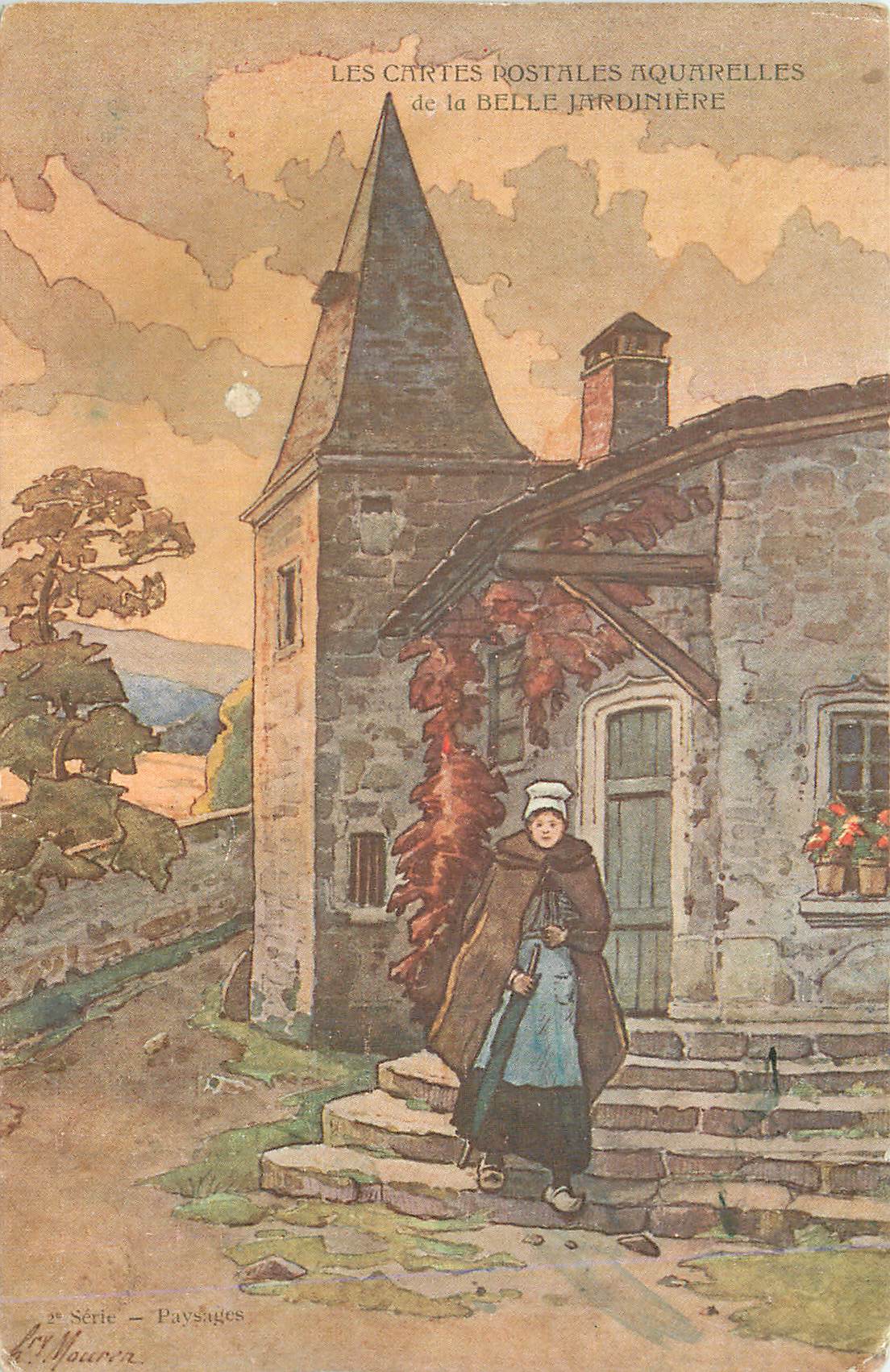 Paysage avec femme au château — 2e Série — Paysages — L. Mournin