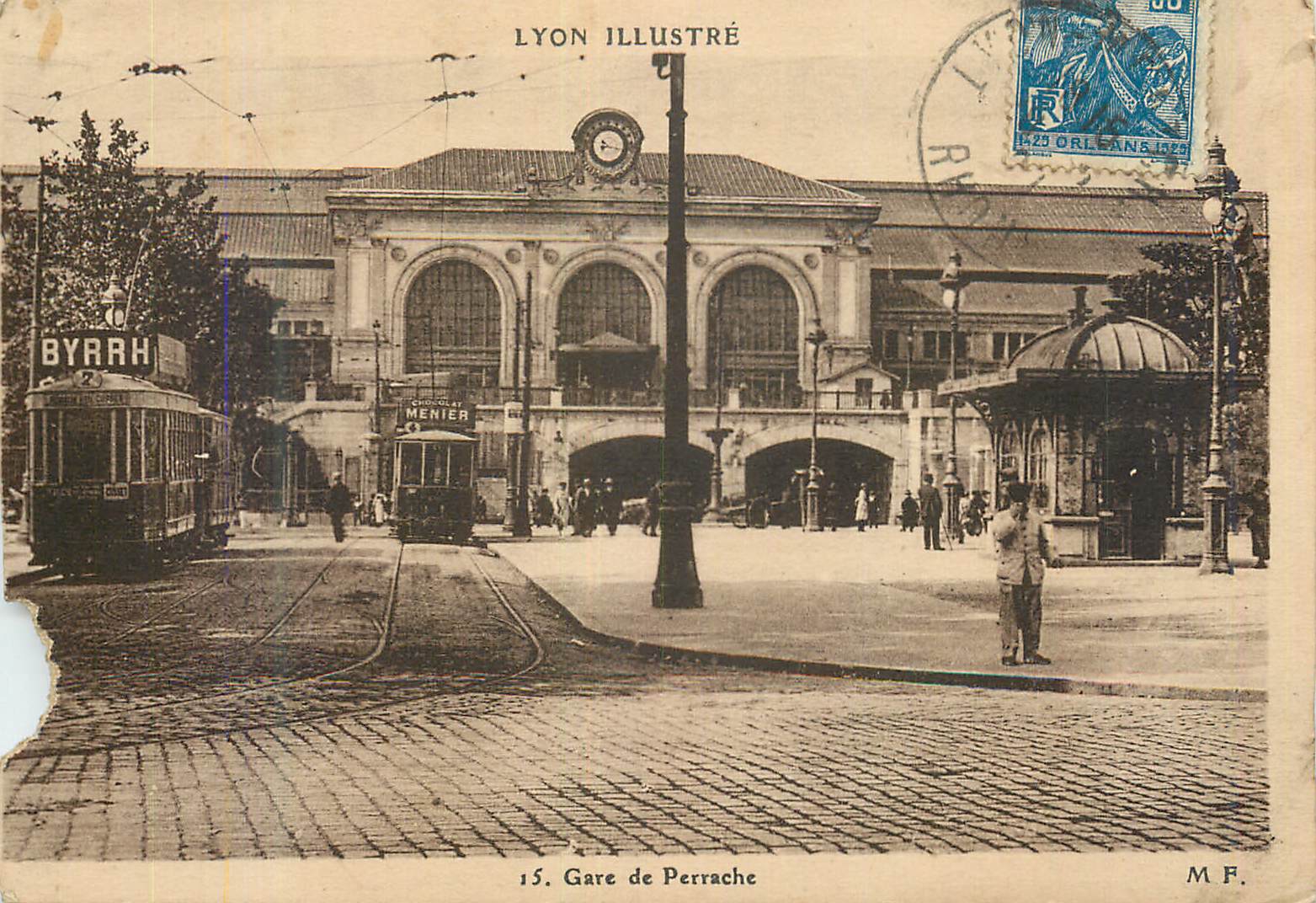 CPA Lyon Illustre Gare de Perrache Tramway Byrrh