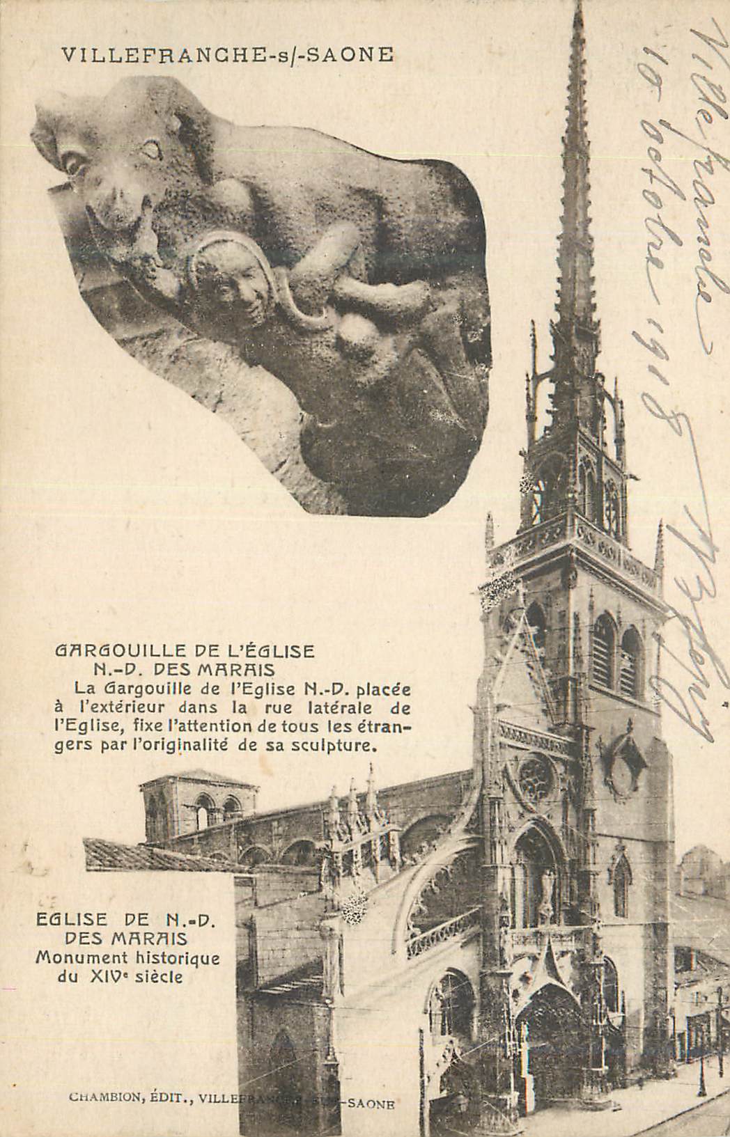 CPA Villefranche sur Saone Gargouille de l'Eglise N D des Marais