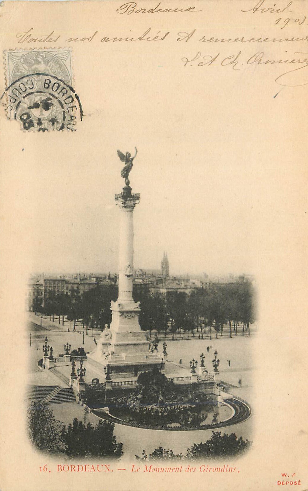 Bordeaux — Le Monument des Girondins — W. F. Déposé