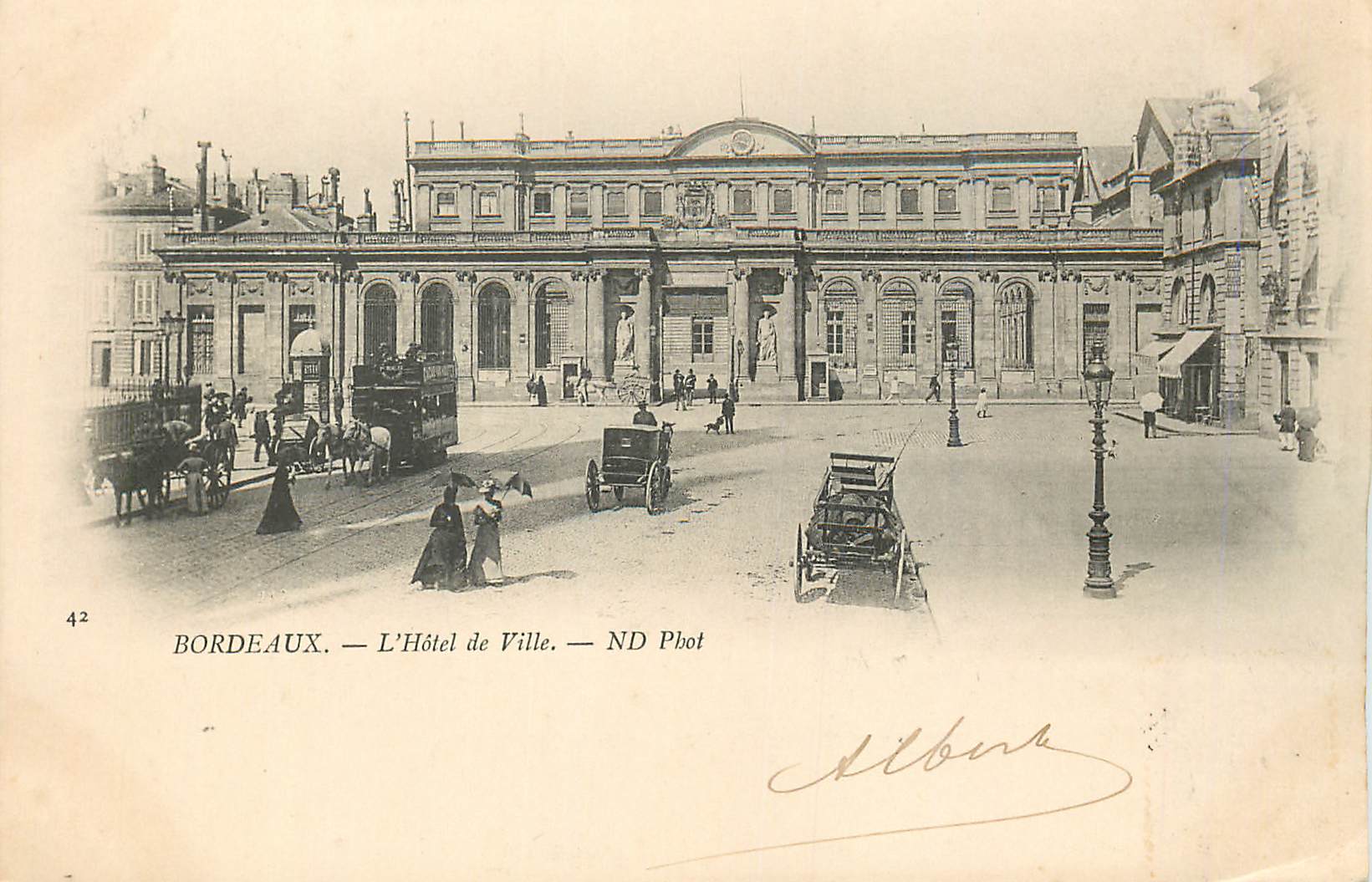 CPA Bordeaux l'Hotel de Ville Tramwau (carte 1900)