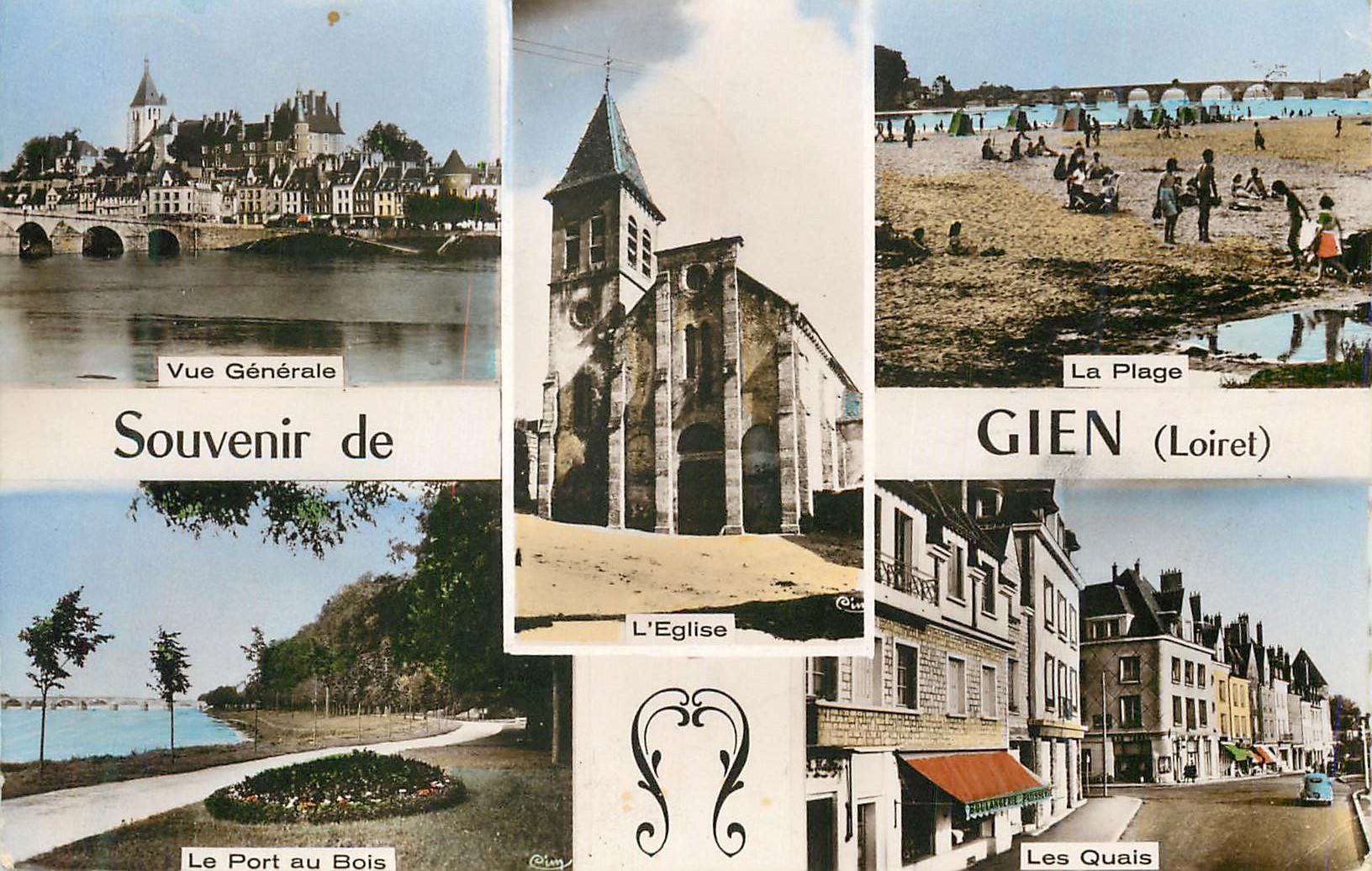 CPM Souvenir de Gien (Loiret) Vue generale Le port aux bois La plage Les quais