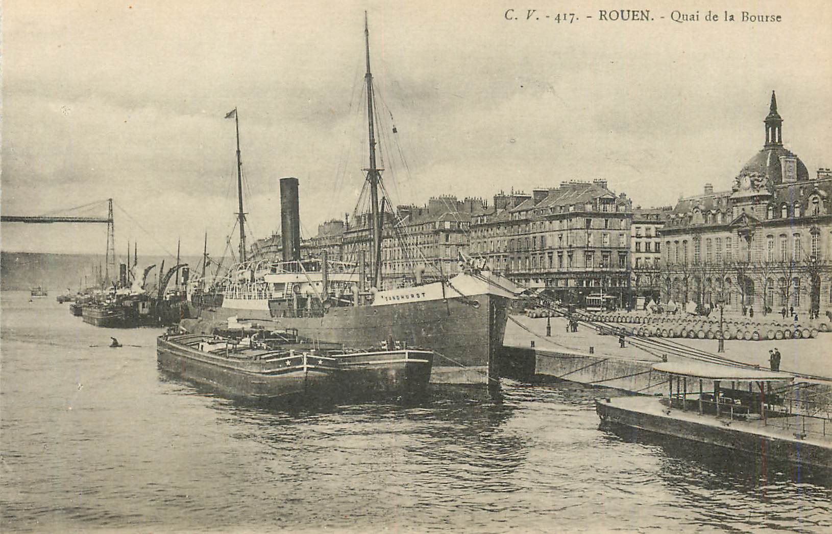 CPA Rouen Quai de la Bourse Bateaux
