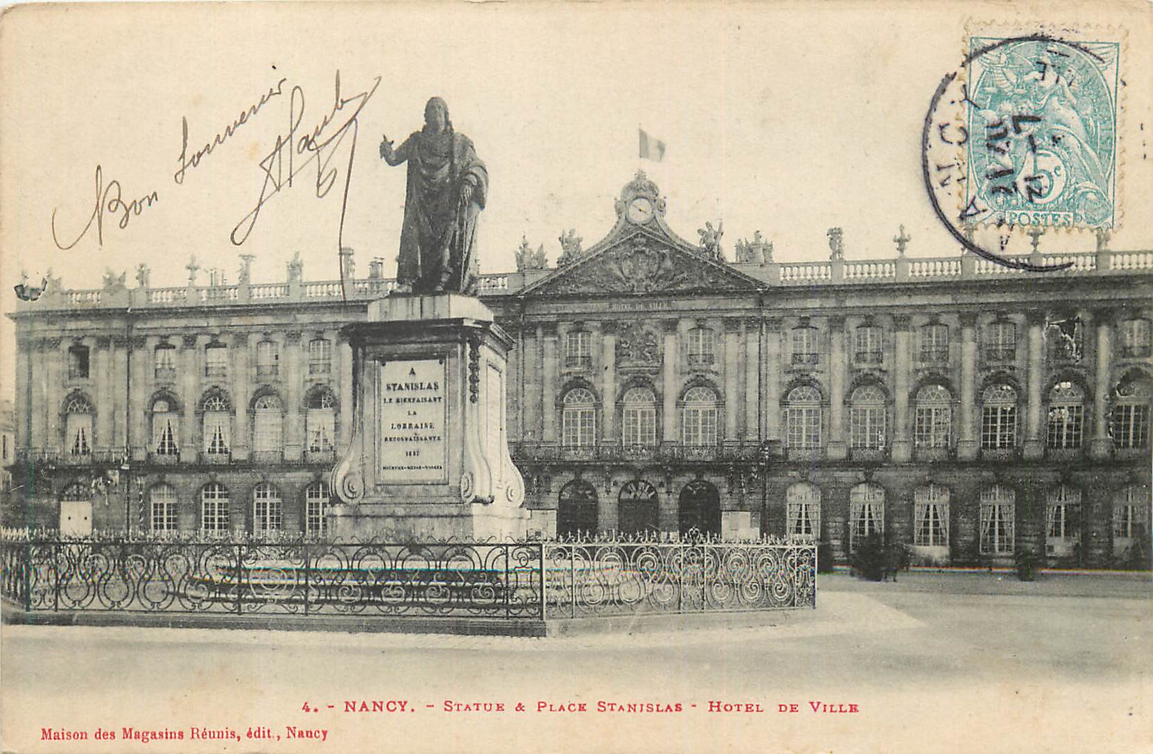 CPA Nancy Statue Plage Stanislas Hotel de Ville