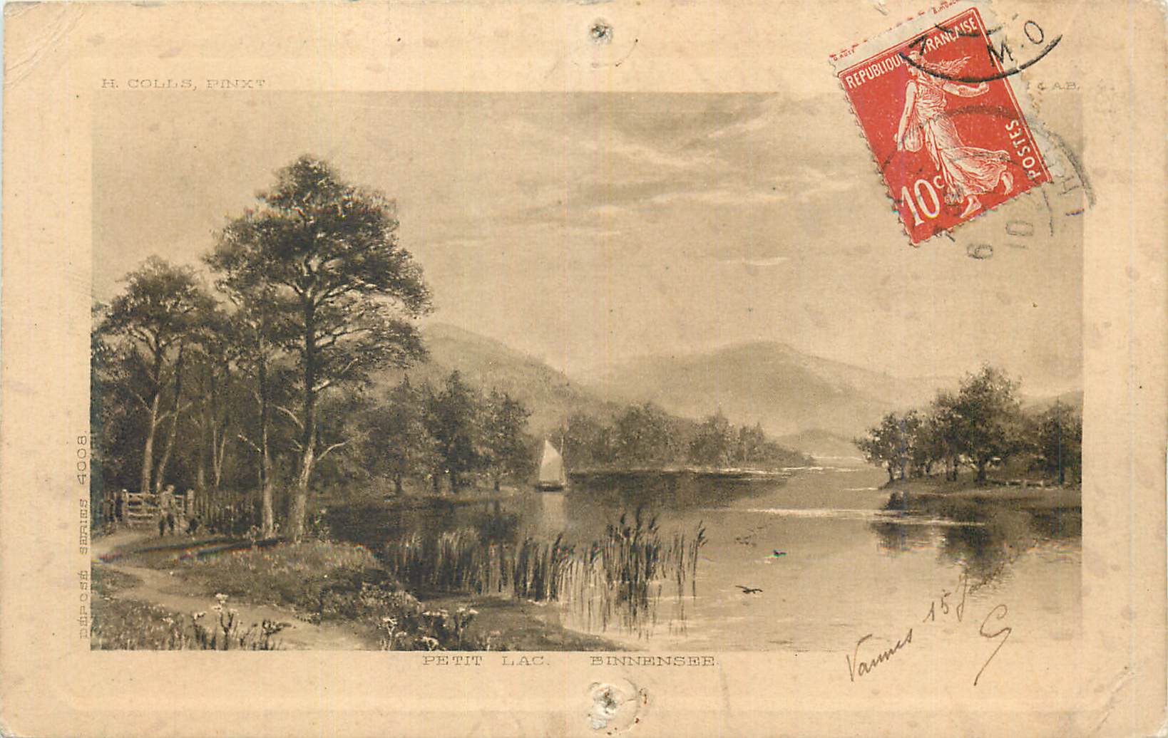 Petit Lac Binnensee — paysage lacustre avec voile — H. Colls, Pinxt