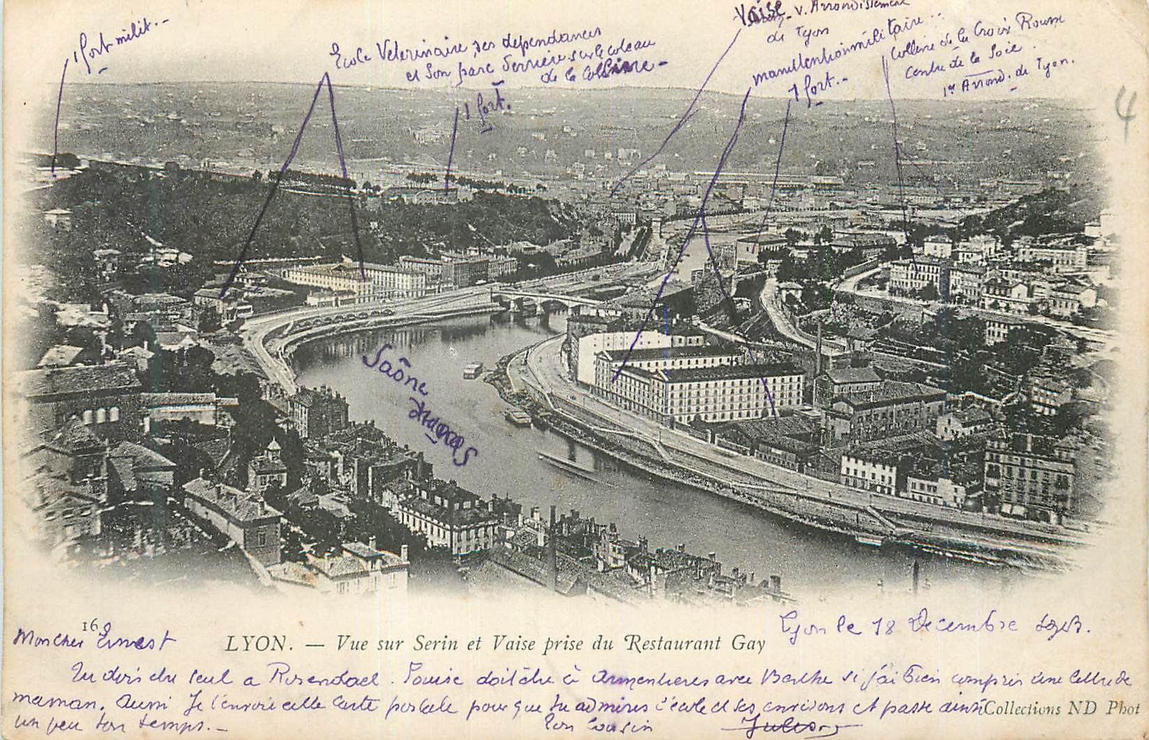 CPA Lyon Vue sur Serin et Vaise prise du Restaurant Gay (carte 1900)