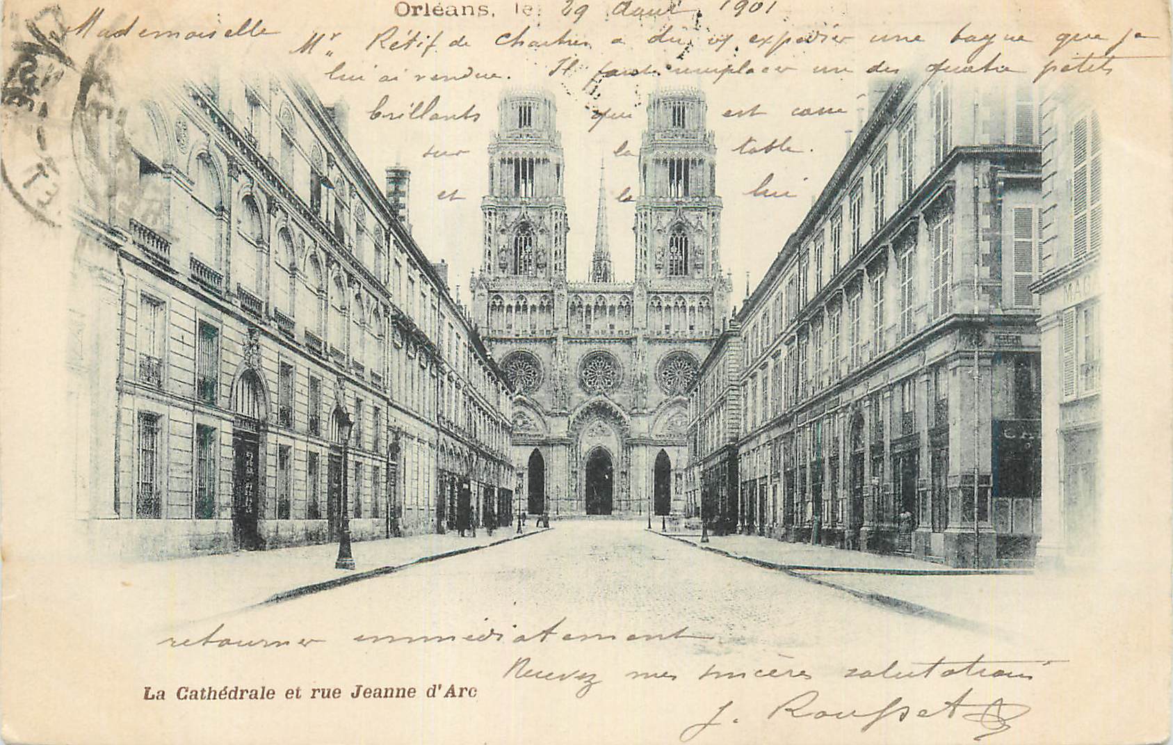 CPA Orleans La Cathedrale et Rue Jeanne d'Arc (carte 1900)
