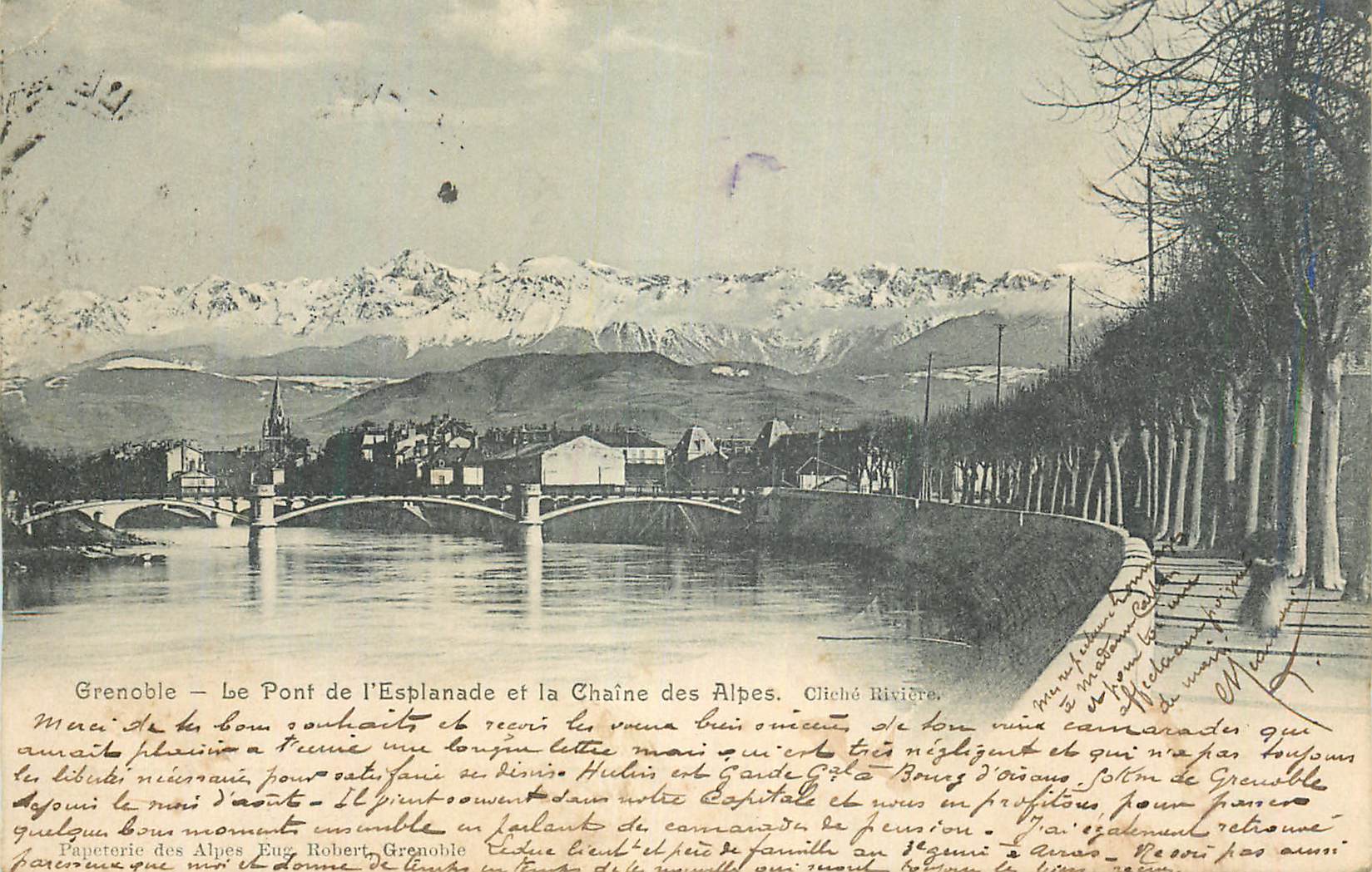 Grenoble — Le Pont de l'Esplanade et la Chaîne des Alpes — Cliché Rivière