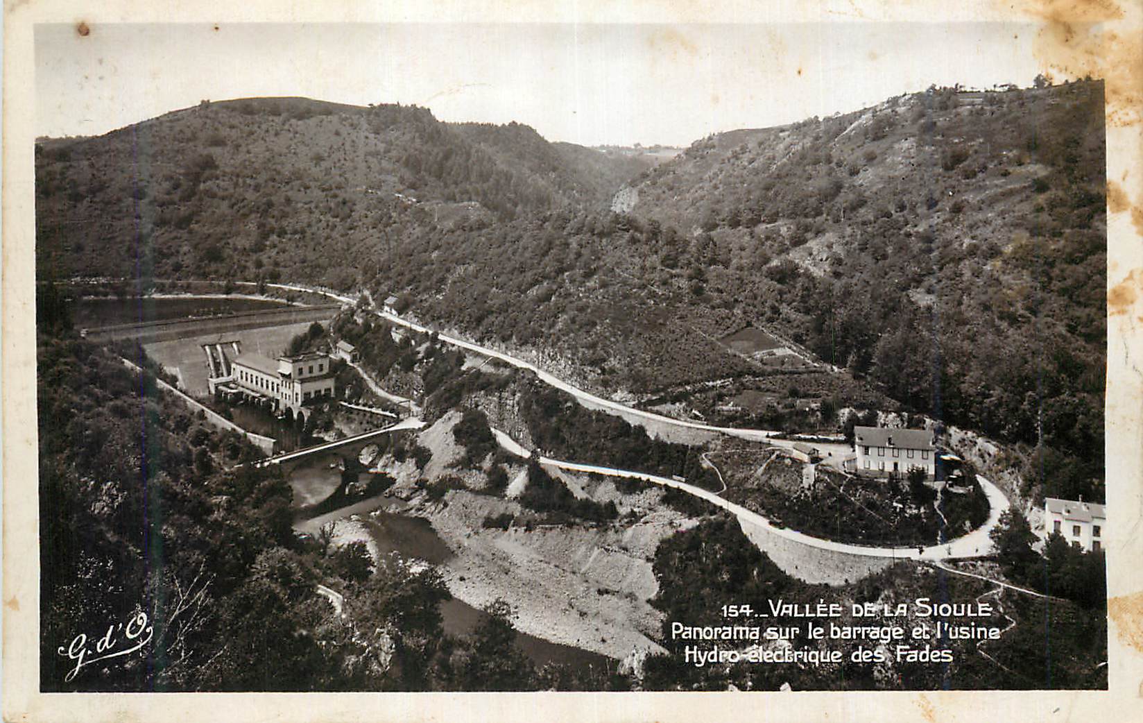 Valle de la Sioule — Panorama sobre el dique y la central hidroeléctrica de los Fades — G.d’O. n°154