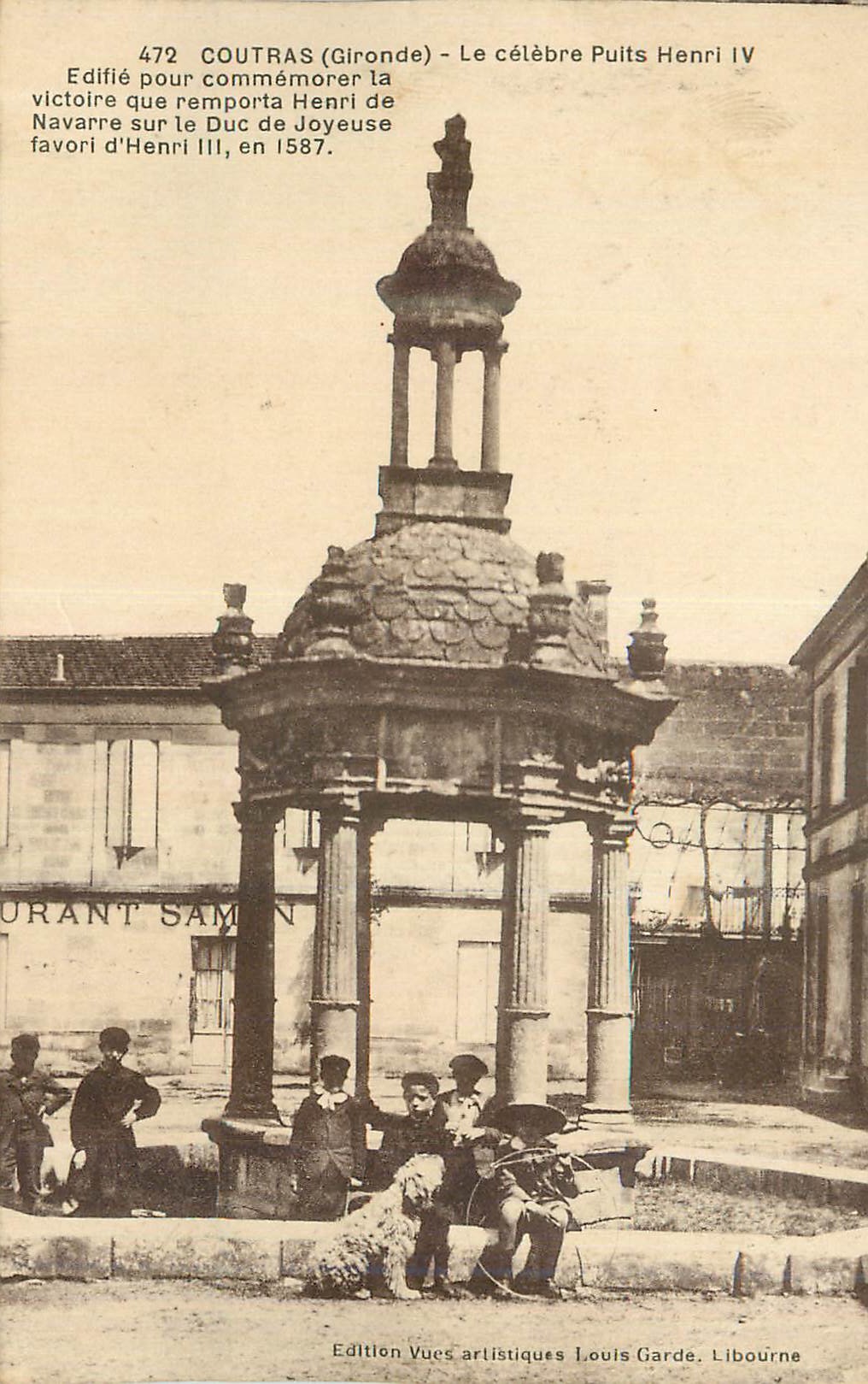 CPA Coutras (Gironde) Le Celebre Puits Henri IV Enfants Chien