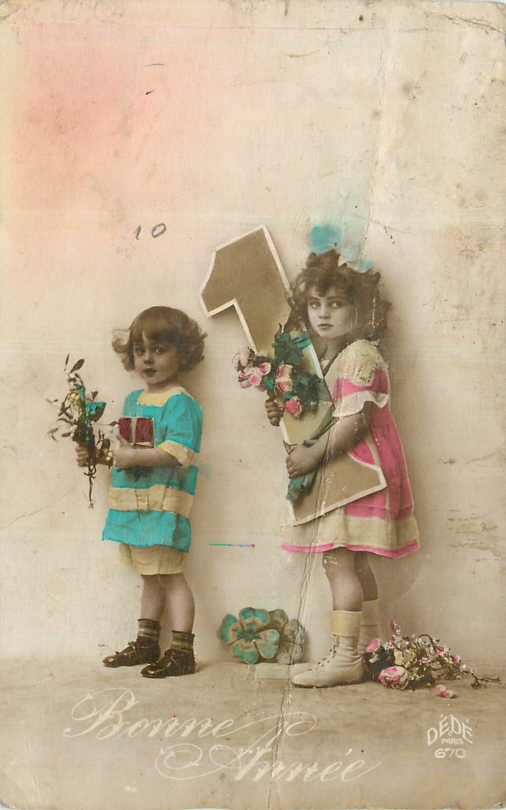 Zwei Kinder mit der Zahl 1 — Frohe Weihnachten — DÉDÉ PARIS 6710