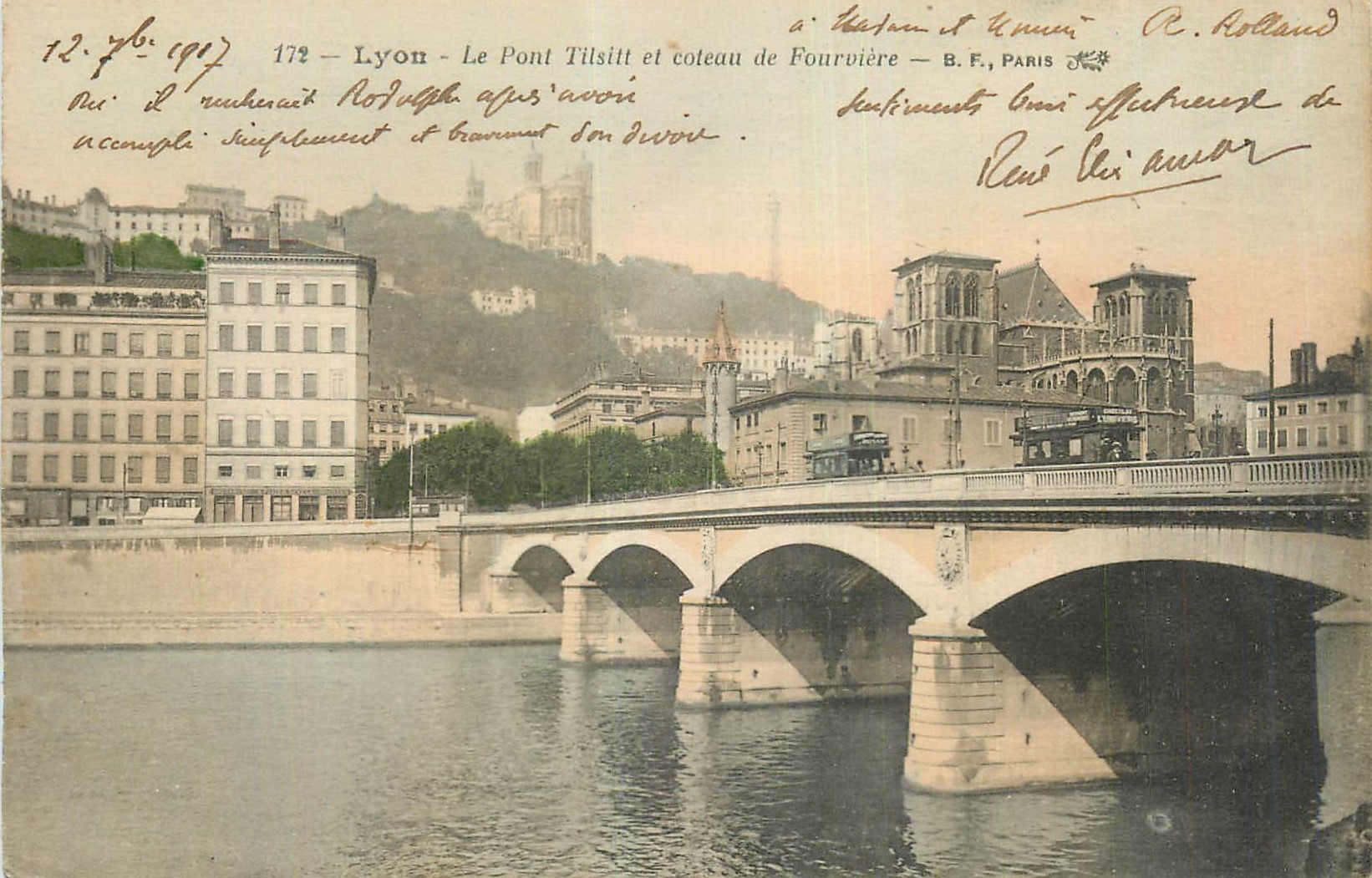 CPA Lyon Le Pont Tilsitt et Coteau de Fourviere Tramway