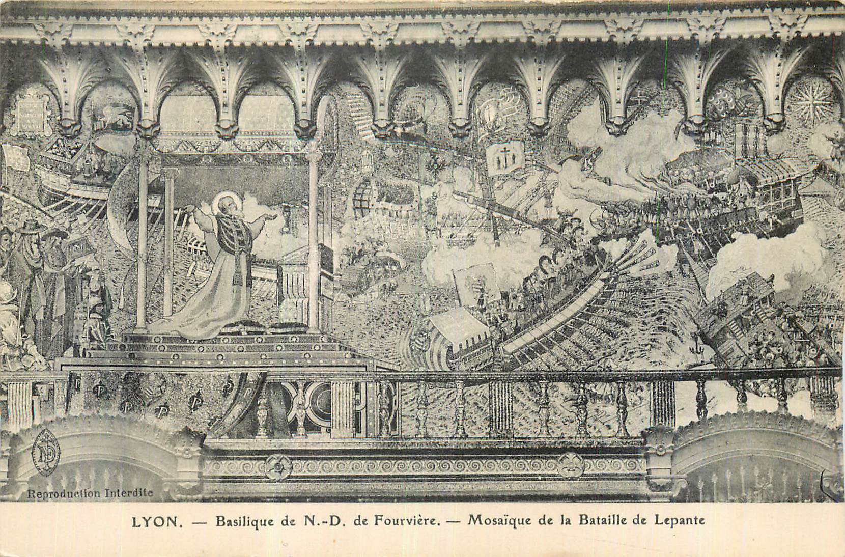 LYON — Basilique N.-D. de Fourvière — Mosaïque de la Bataille de Lépante