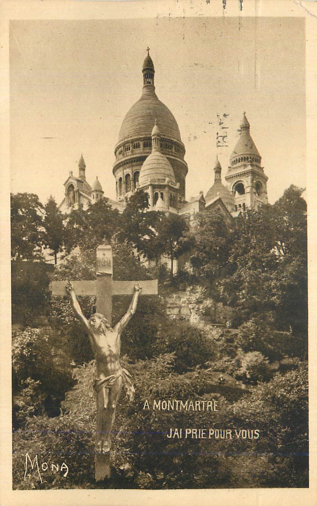 CPA Les Petits Tableaux de Paris Basilique de Sacre Coeur de Montmartre A Montmartre J'ai prie pour vous Christ