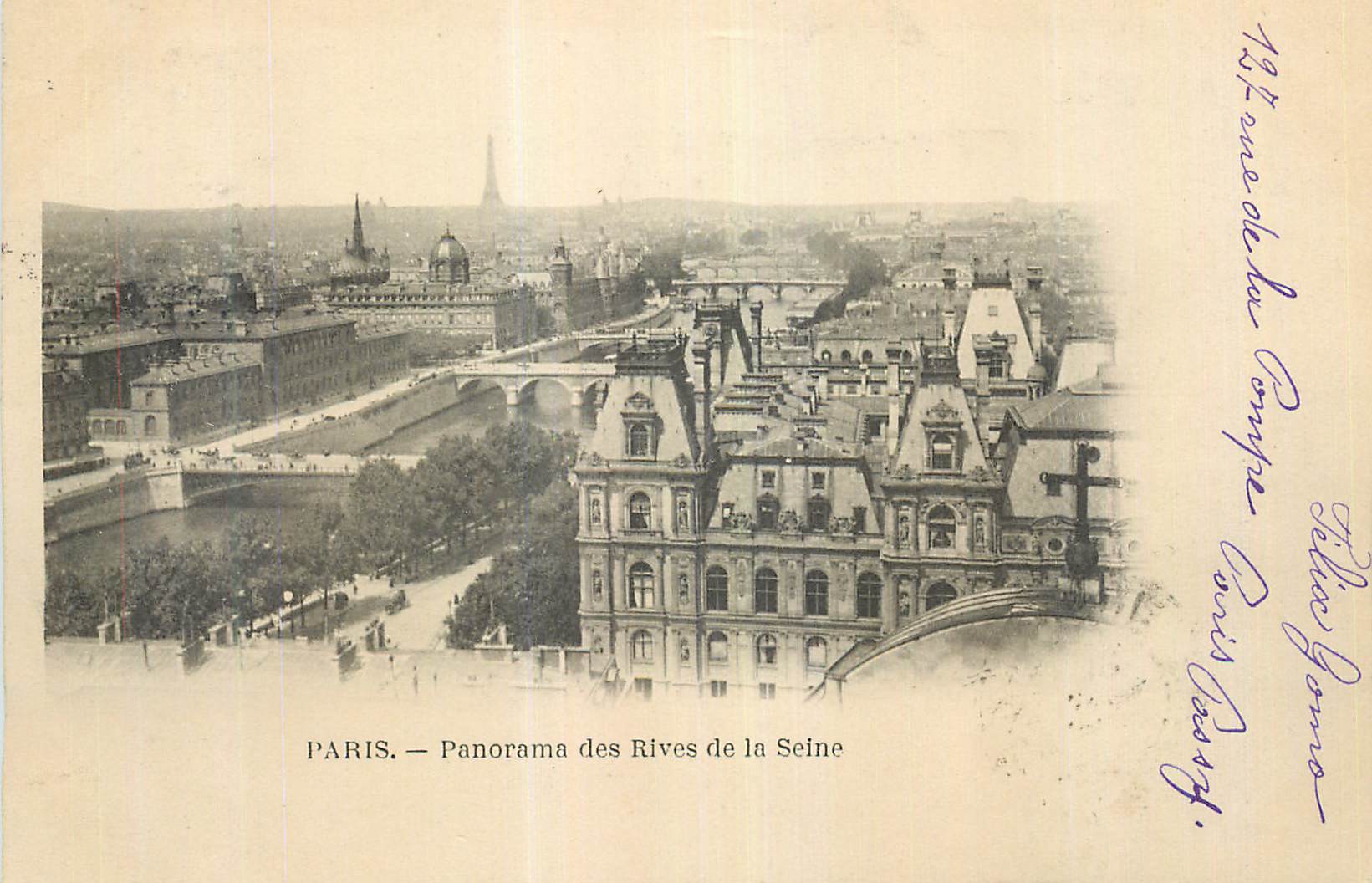 CPA Paris Panorama des Rives de la Seine Tour Eiffel (carte 1900)