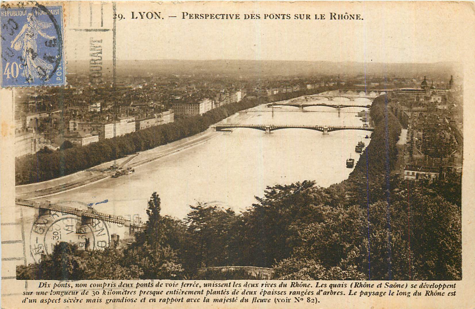 LYON — Perspective des ponts sur le Rhône — Éditeur : Restaurant, n° 29