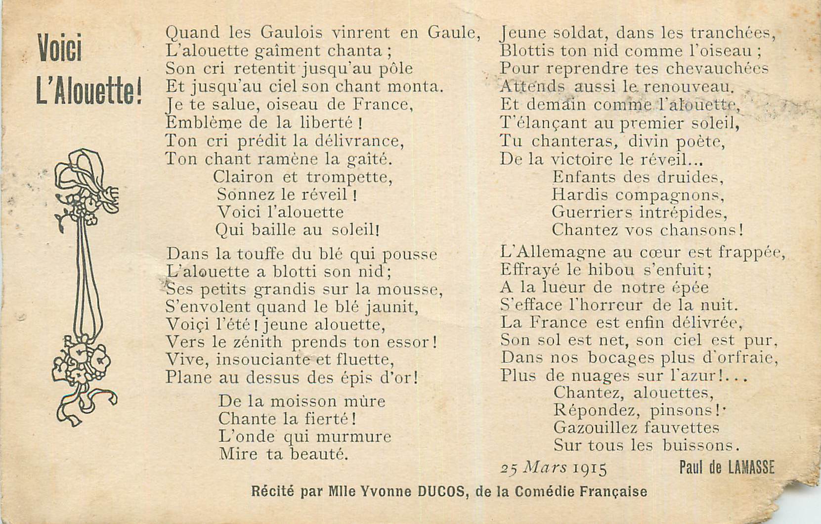 CPA Voici L'Alouette Paul de Lamasse