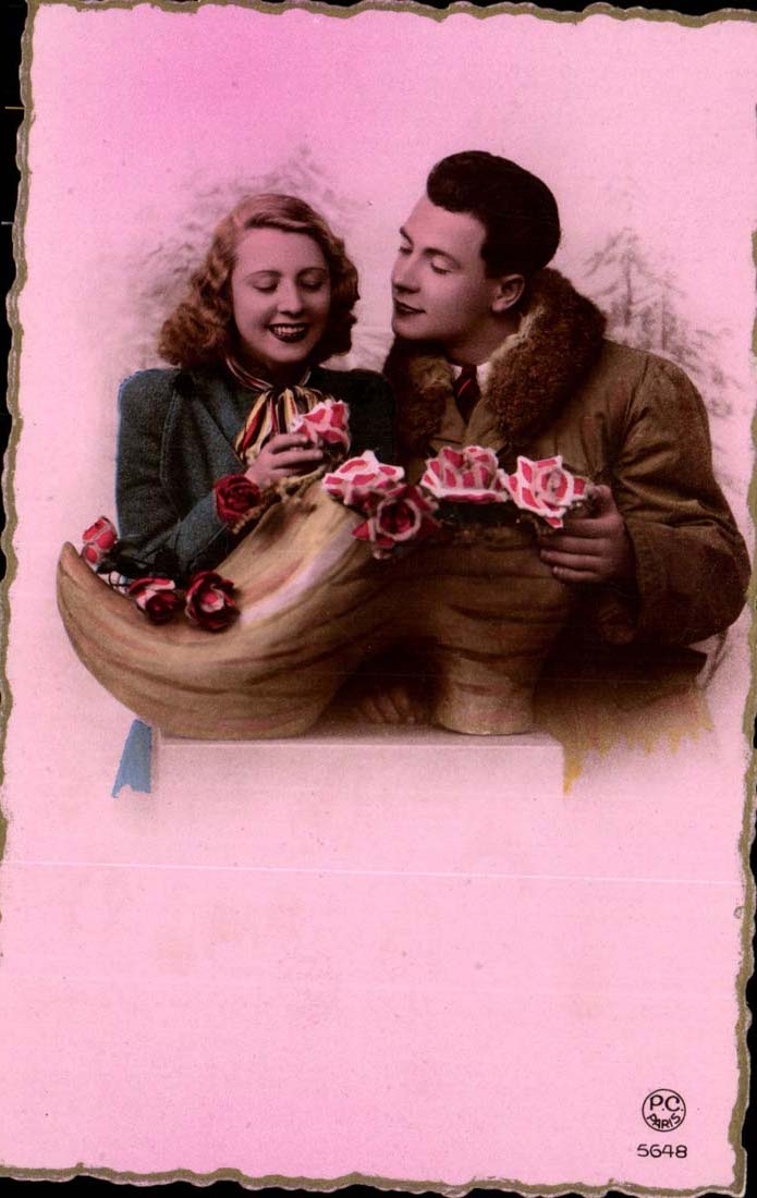 Couple dans un sabot de Noël — éditeur P-C Paris, n° 5648