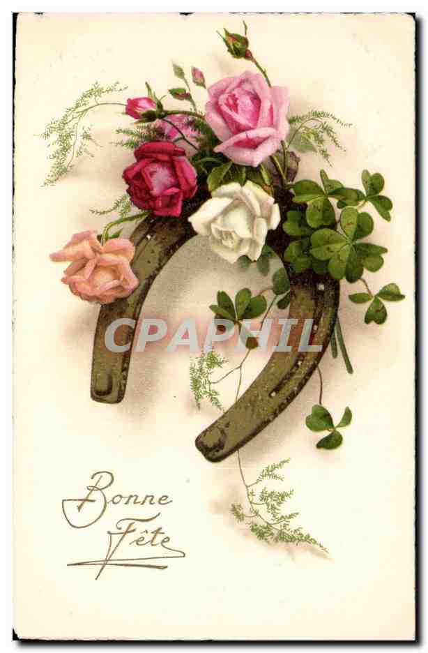 CPA Fantaisie Fleurs Bonne fete Fer a Cheval