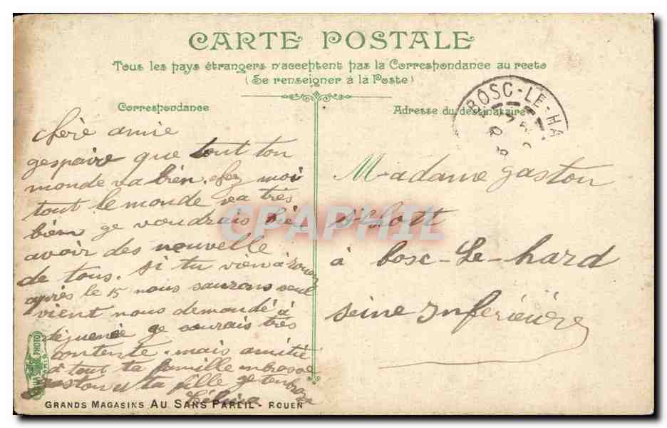 Rouen CPA Hotel Bourgtheroulde — Verso