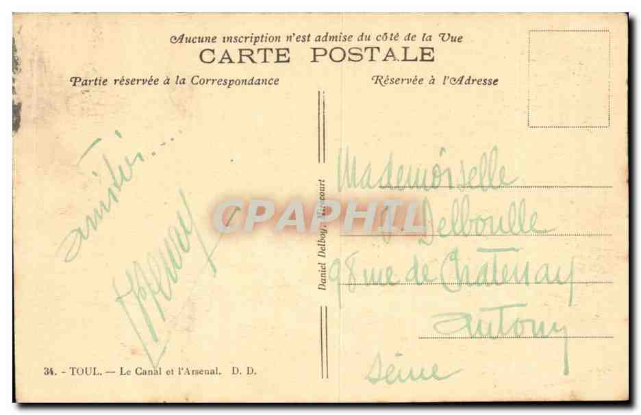 Toul CPA le canal et l'arsenal — Rückseite