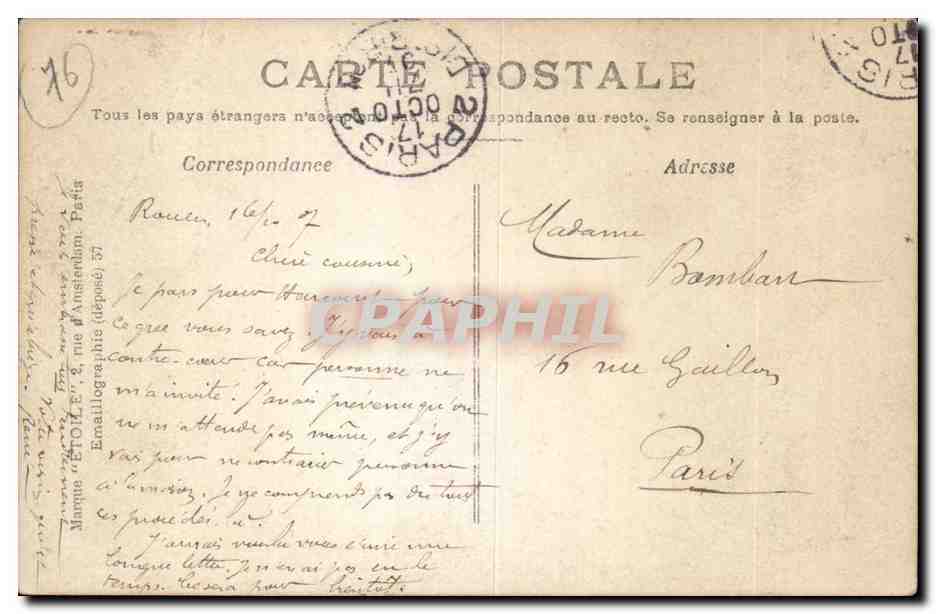 Rouen CPA La Seine Vue prise de Bonsecours — Rückseite